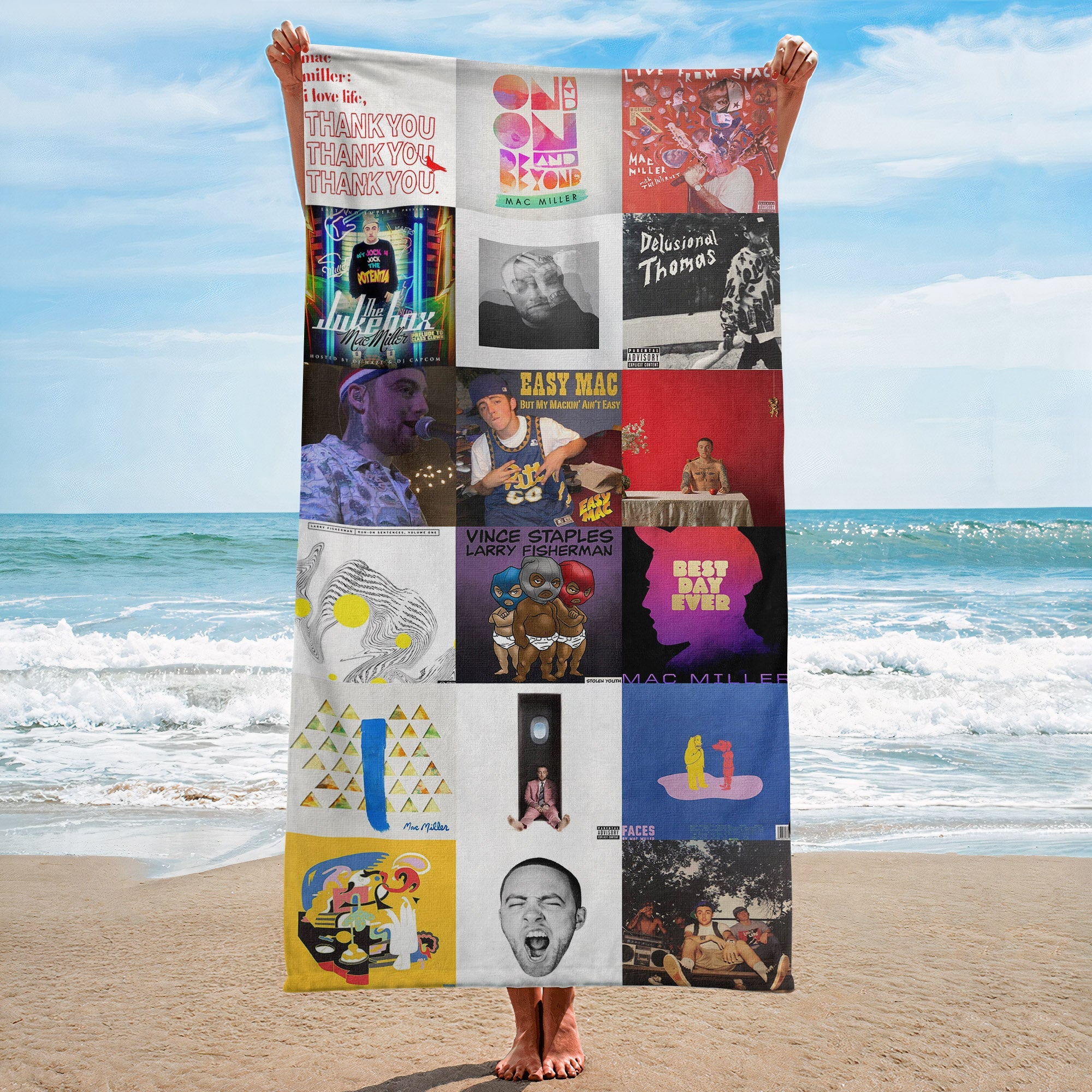 Mac Miller Beach Towel Album Cover Collage R&B Hip-Hop Towel