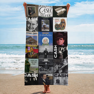 Johnny Cash Beach Towel Album Cover Collage Country And Rock Towel
