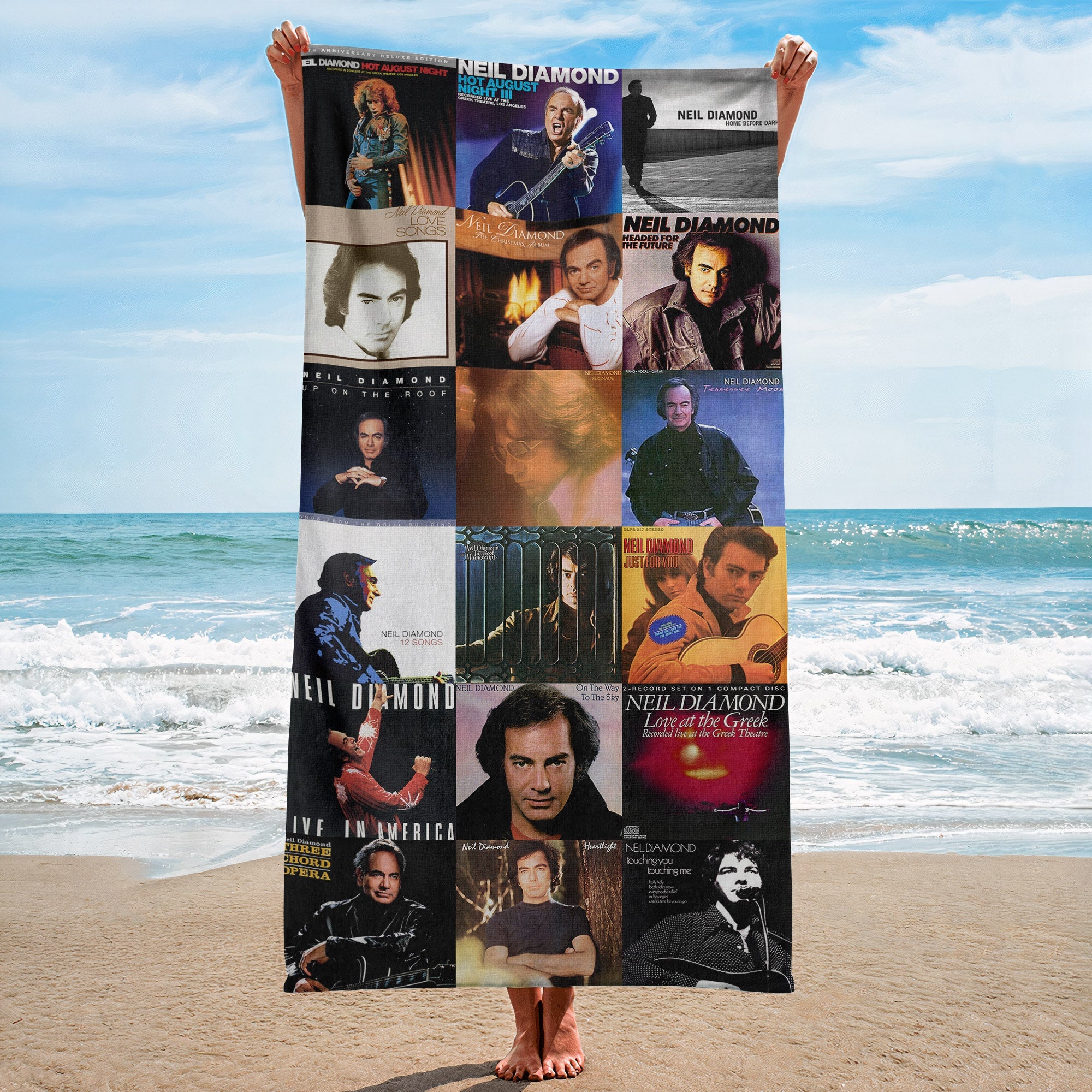 Neil Diamond Beach Towel Album Cover Collage Pop Rock Towel