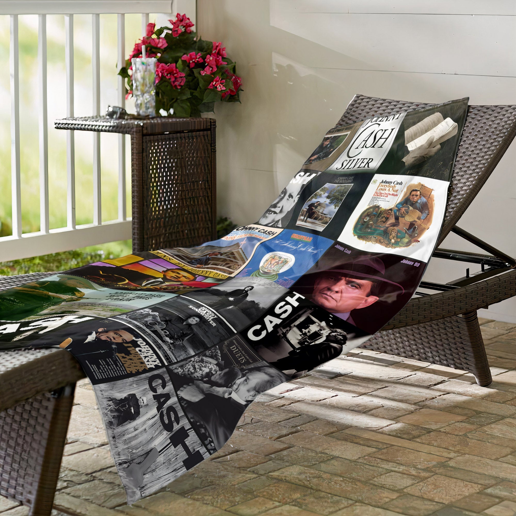 Johnny Cash Beach Towel Album Cover Collage Country And Rock Towel