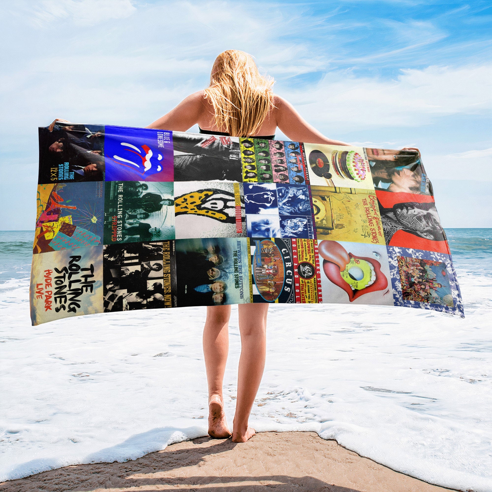 The Rolling Stones Beach Towel Album Cover Collage Classic Rock Towel