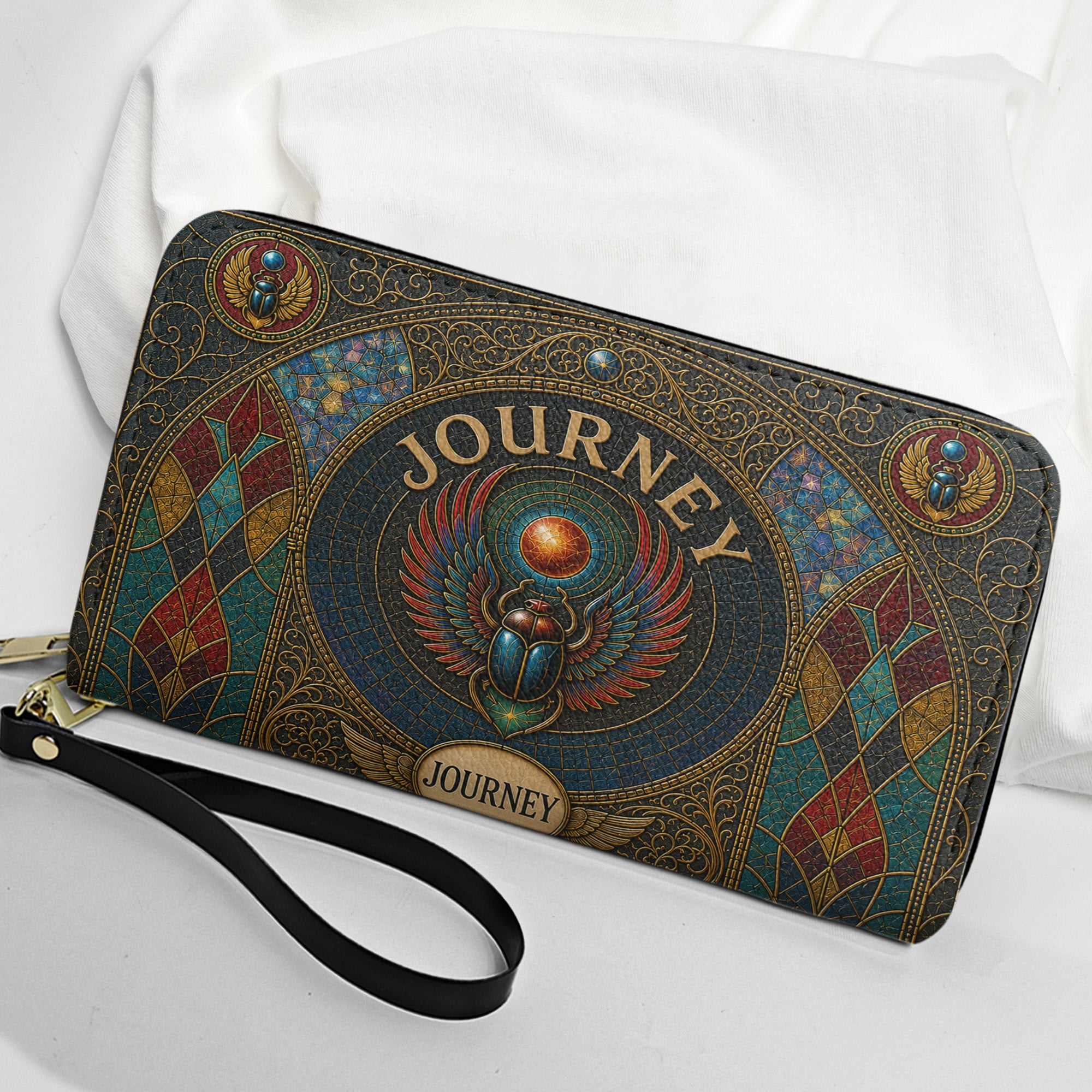 Journey Handbag, Tote Bag and Wallet Set, Stained Glass Scarab Design, Don't Stop Believin' Classic Rock Fan Gift