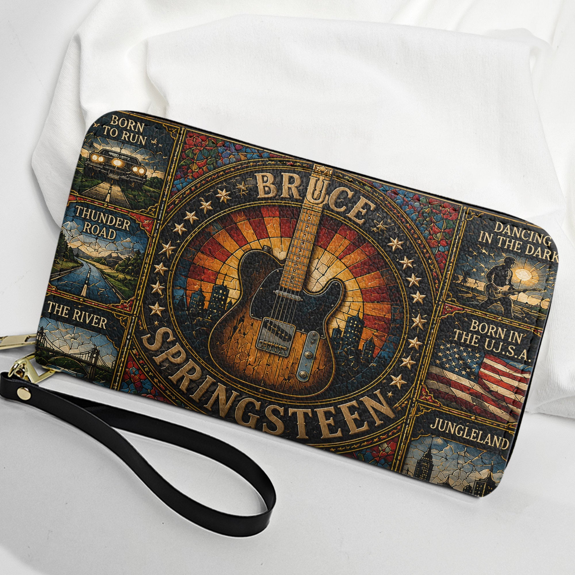 Bruce Springsteen Handbag, Tote Bag and Wallet Set, Vintage Stained Glass Guitar Design, The Boss Rock Music Fan Gift