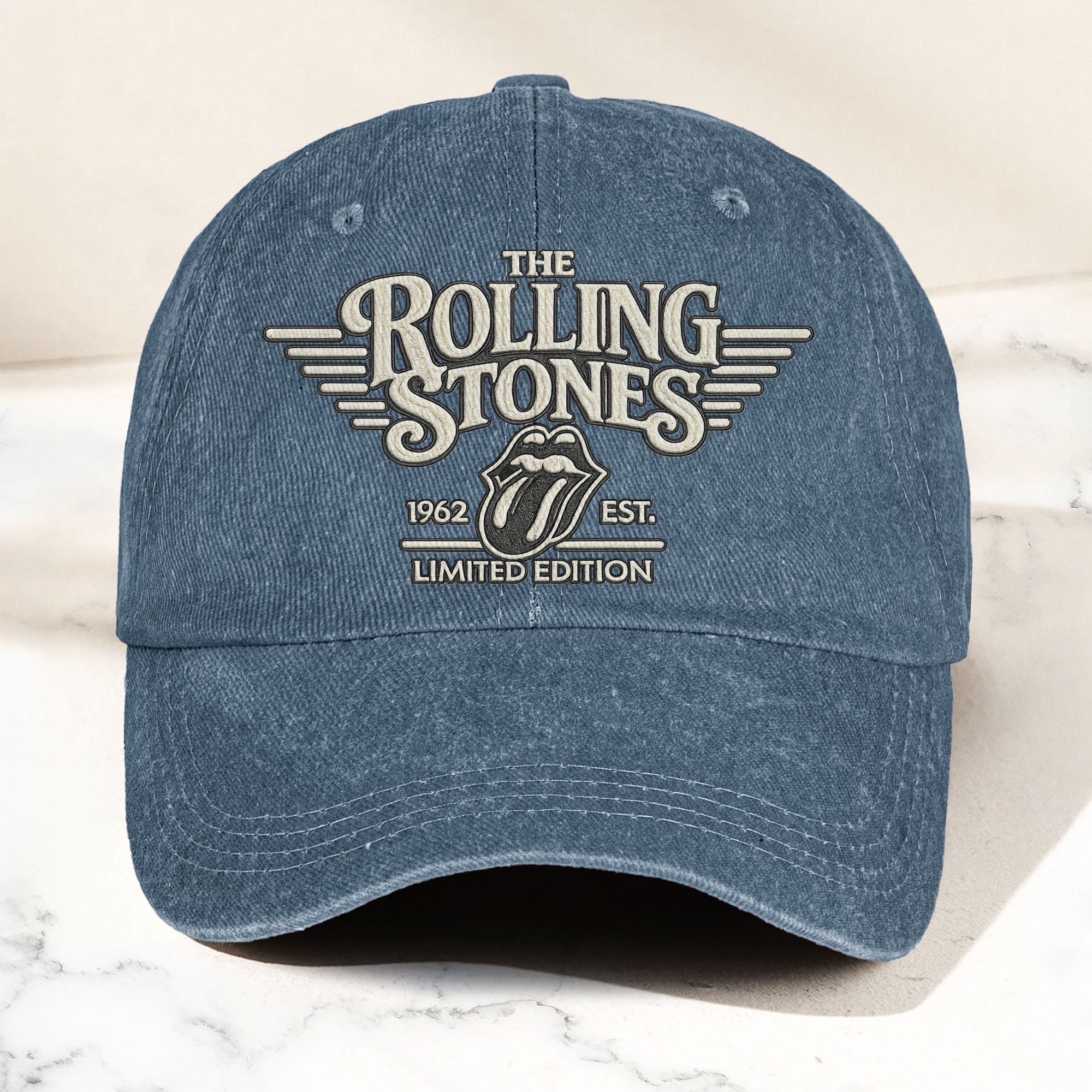The Rolling Stones Tongue Logo Est 1962 Denim Cap Retro Vintage Dad Cap Gift For Dad (With Box)