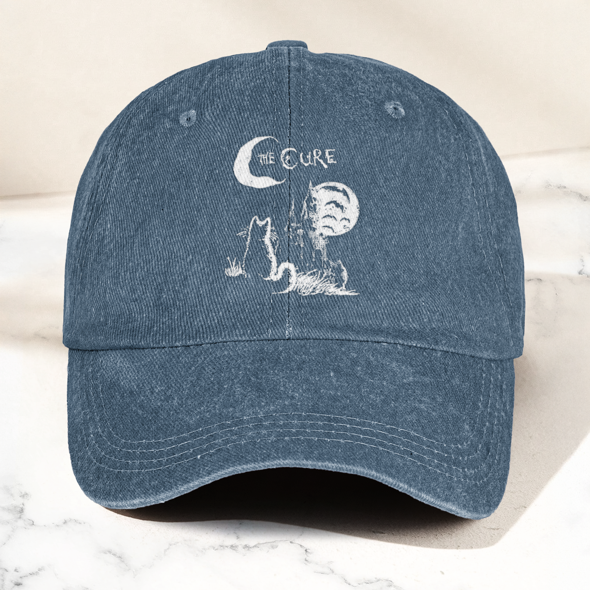 The Cure Vintage Cat Moon Denim Cap Vintage The Cure Band Album Merch Gift for Dad (With Box)