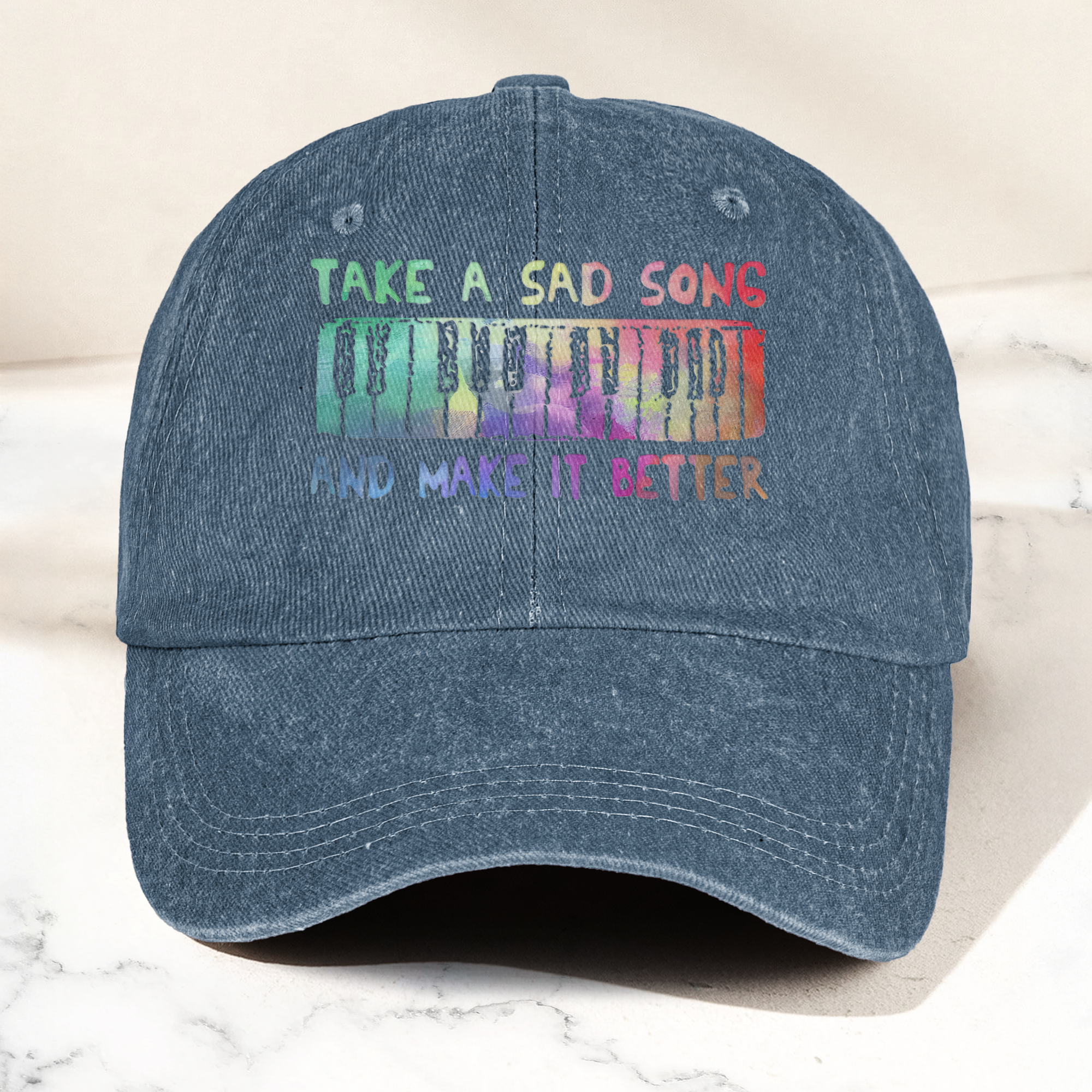 Take A Sad Song Piano Cap Vintage Blue Dad Hat, Retro Music Quote Minimalist Piano Hat (With Box)