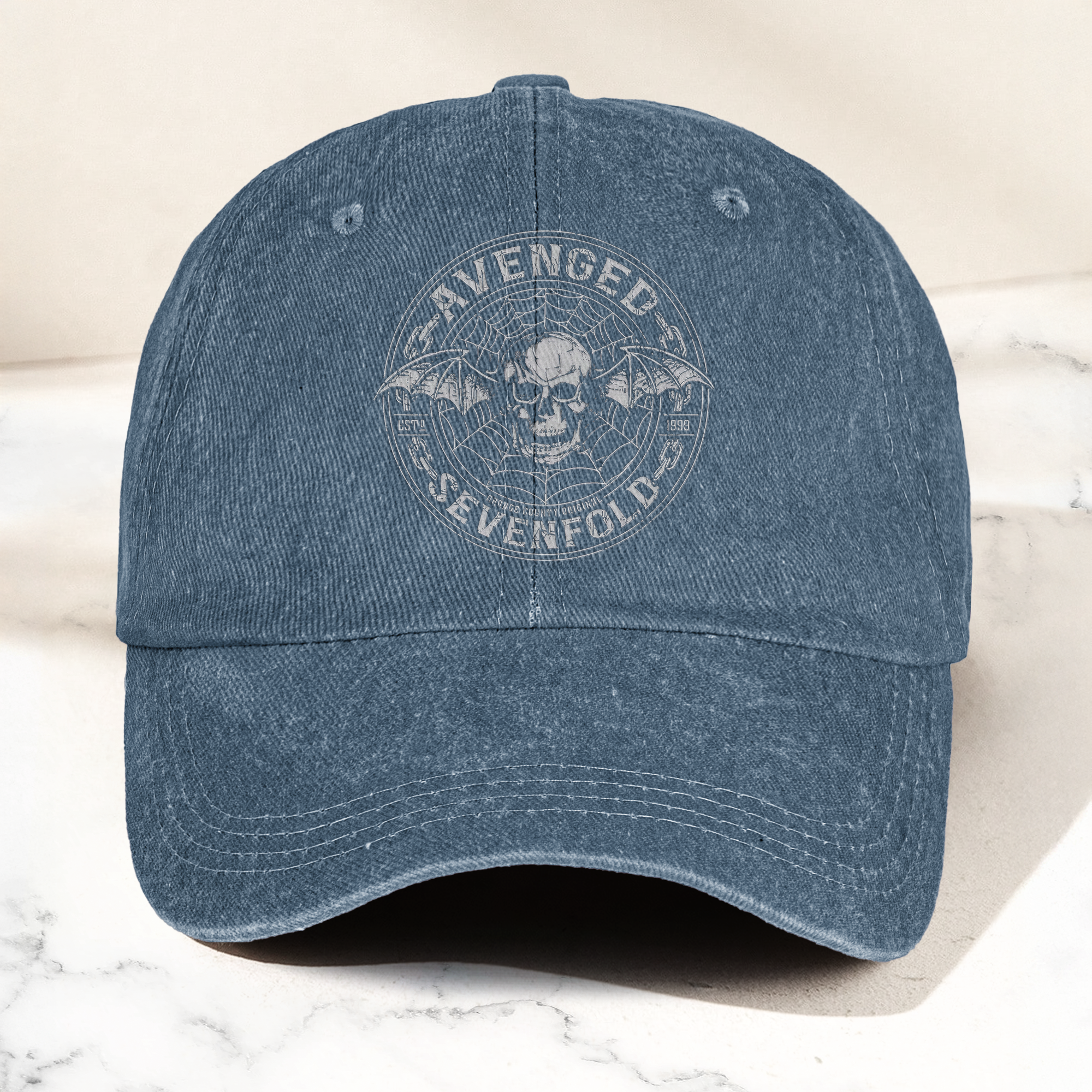Avenged Sevenfold Deathbat Logo Denim Cap Retro Vintage Dad Cap Gift For Dad (With Box)