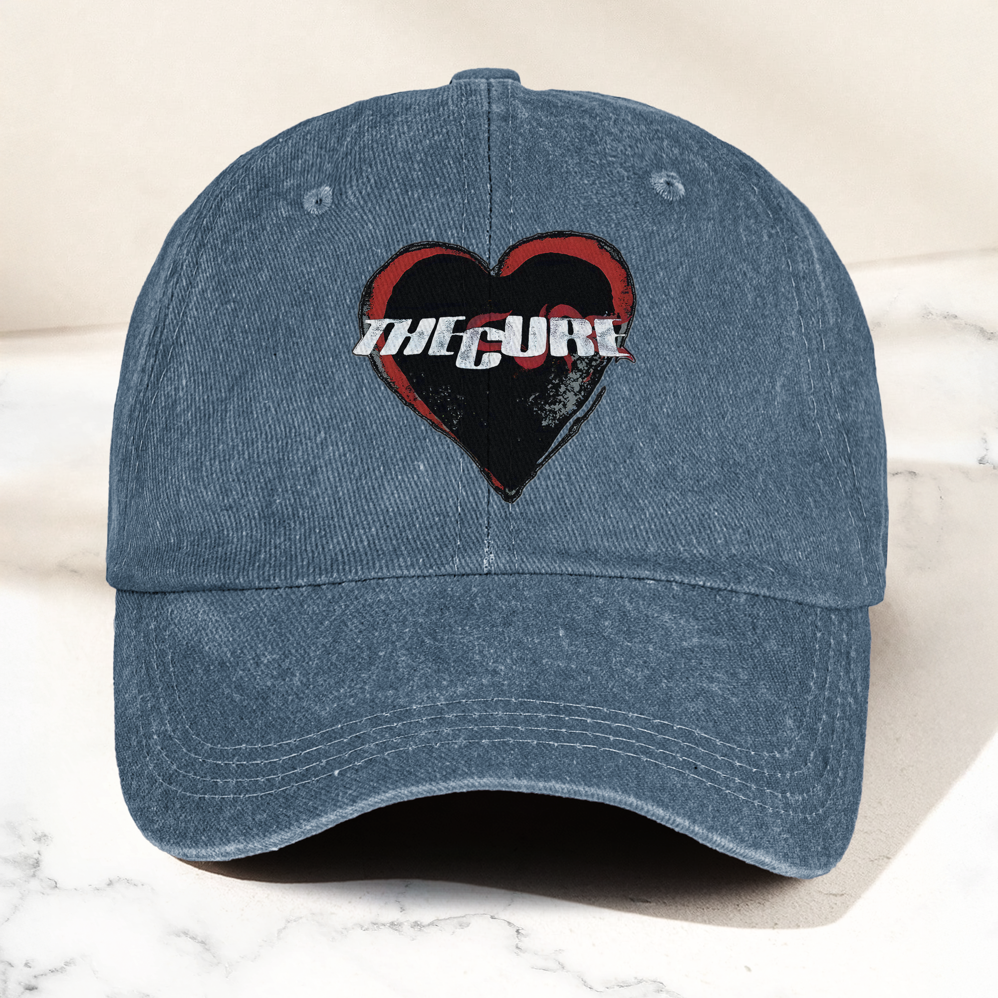 The Cure Heart Logo Denim Cap Vintage The Cure Band Album Merch Gift for Dad (With Box)