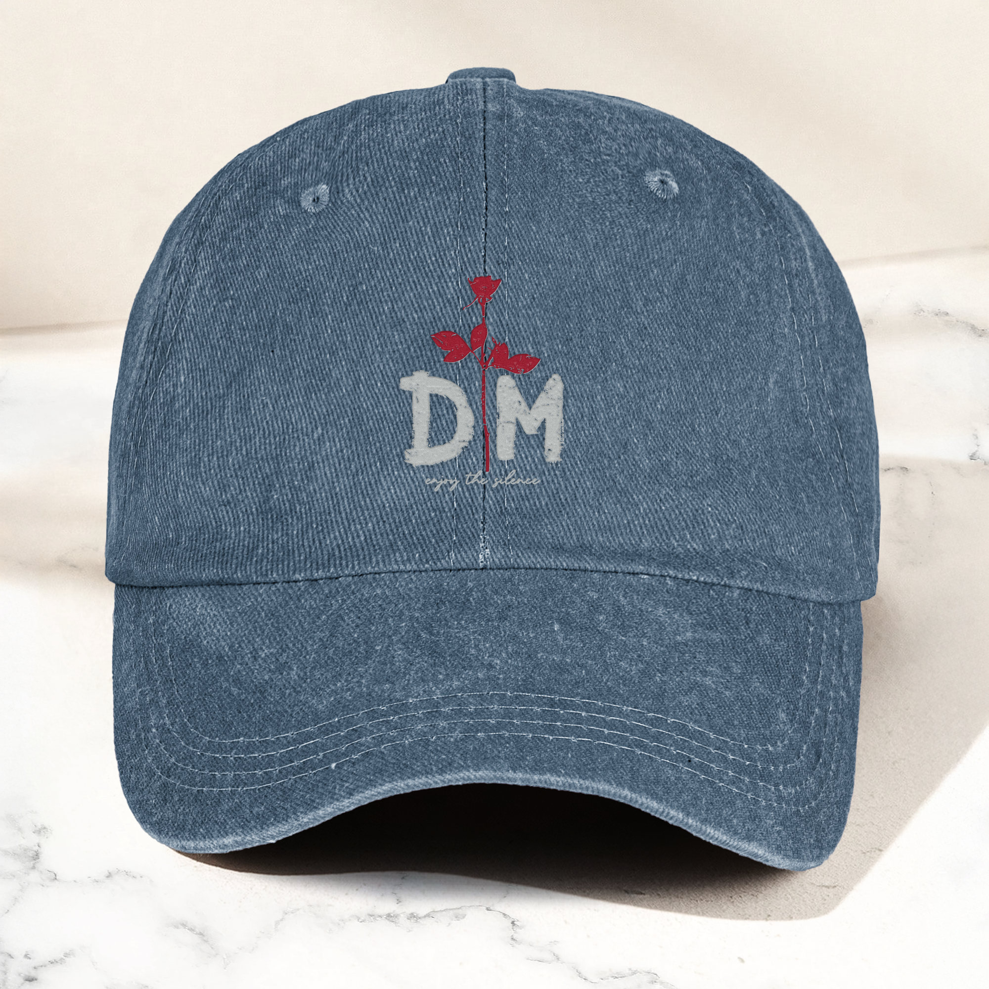 DM Rose Denim Cap Minimalist Depeche Mode Inspired Dad Hat (With Box)