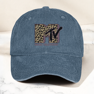 MTV Pink Leopard Logo Cap Vintage Washed Hat, Retro Music Television Aesthetic Streetwear Hat (With Box)