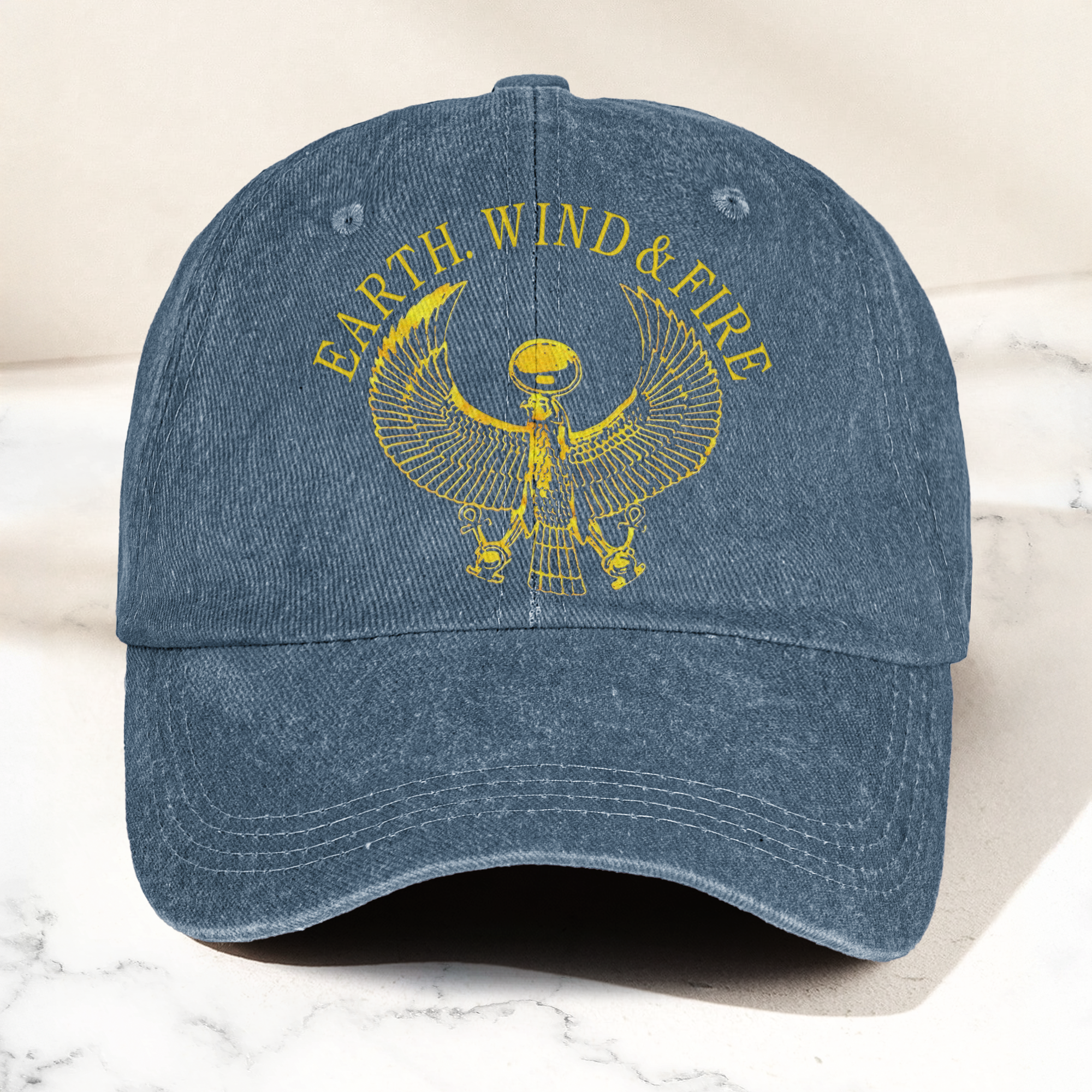 Earth Wind Fire Vintage Gold Egyptian Falcon Logo Denim Cap Retro Vintage Dad Cap Gift For Dad (With Box)