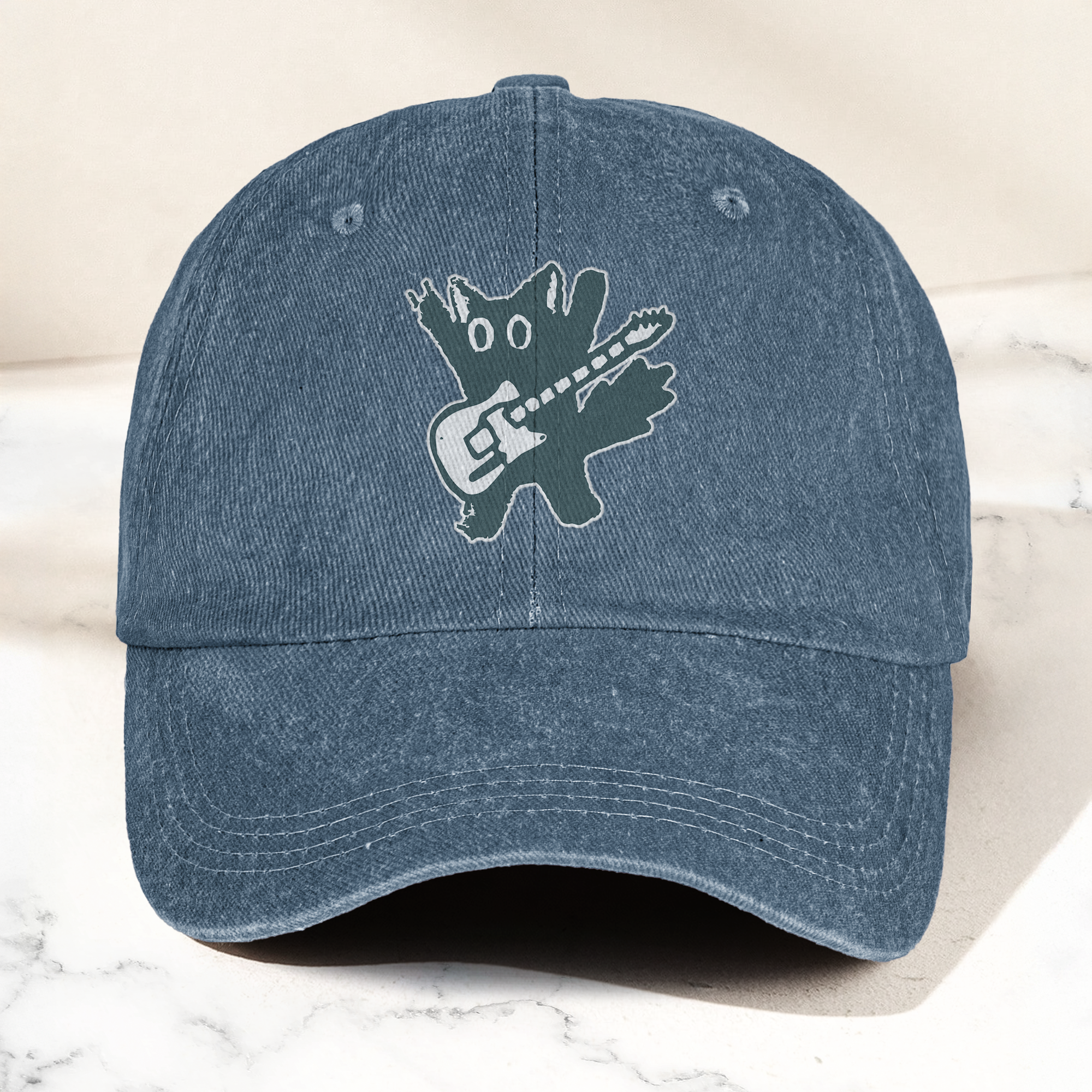 Rockstar Cat Artwork Vintage Denim Cap Retro The Cure Band Merch Gift for Dad (With Box)