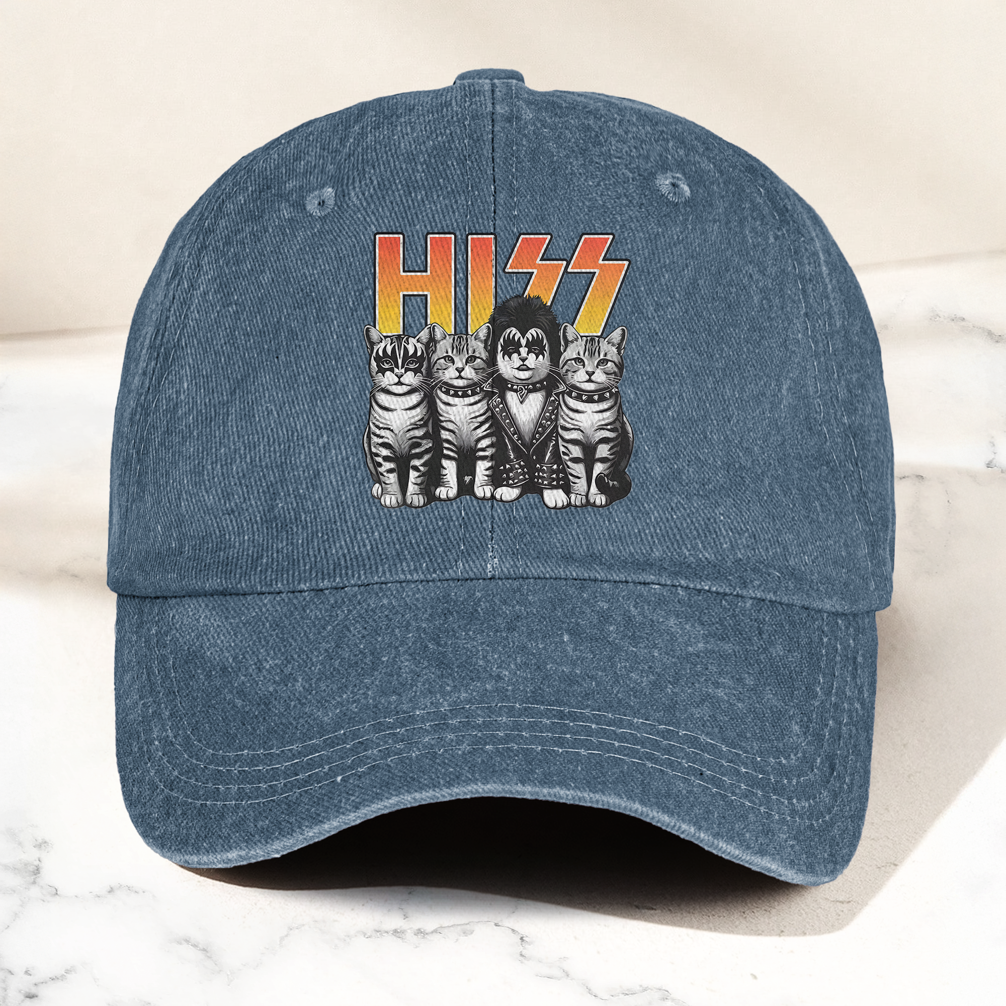 Hiss Cats Rock Kittens Denim Cap Retro Hiss Band Merch Gift for Dad (With Box)