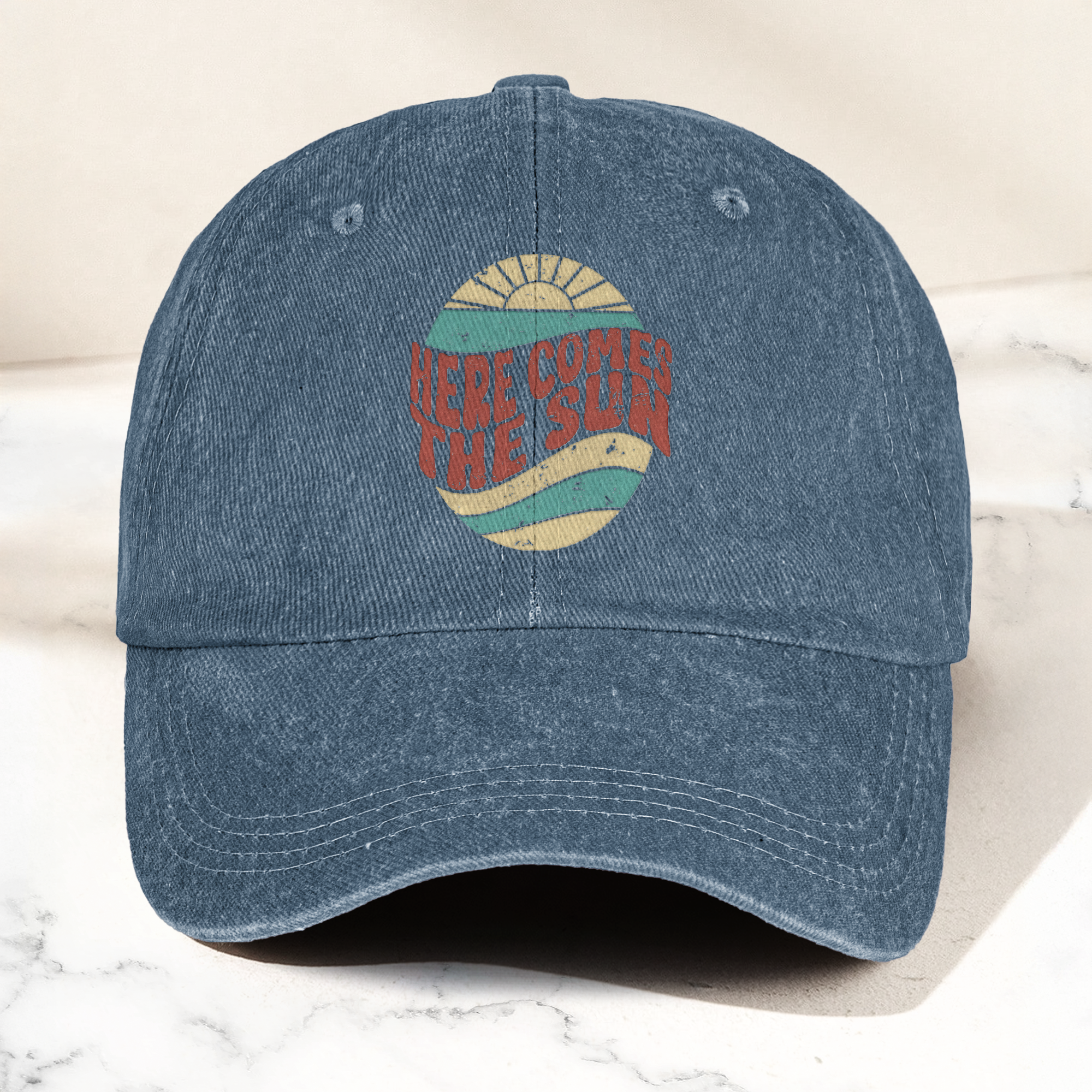 Groovy Here Comes The Sun Denim Cap Retro The Beatles Merch Gift for Dad (With Box)