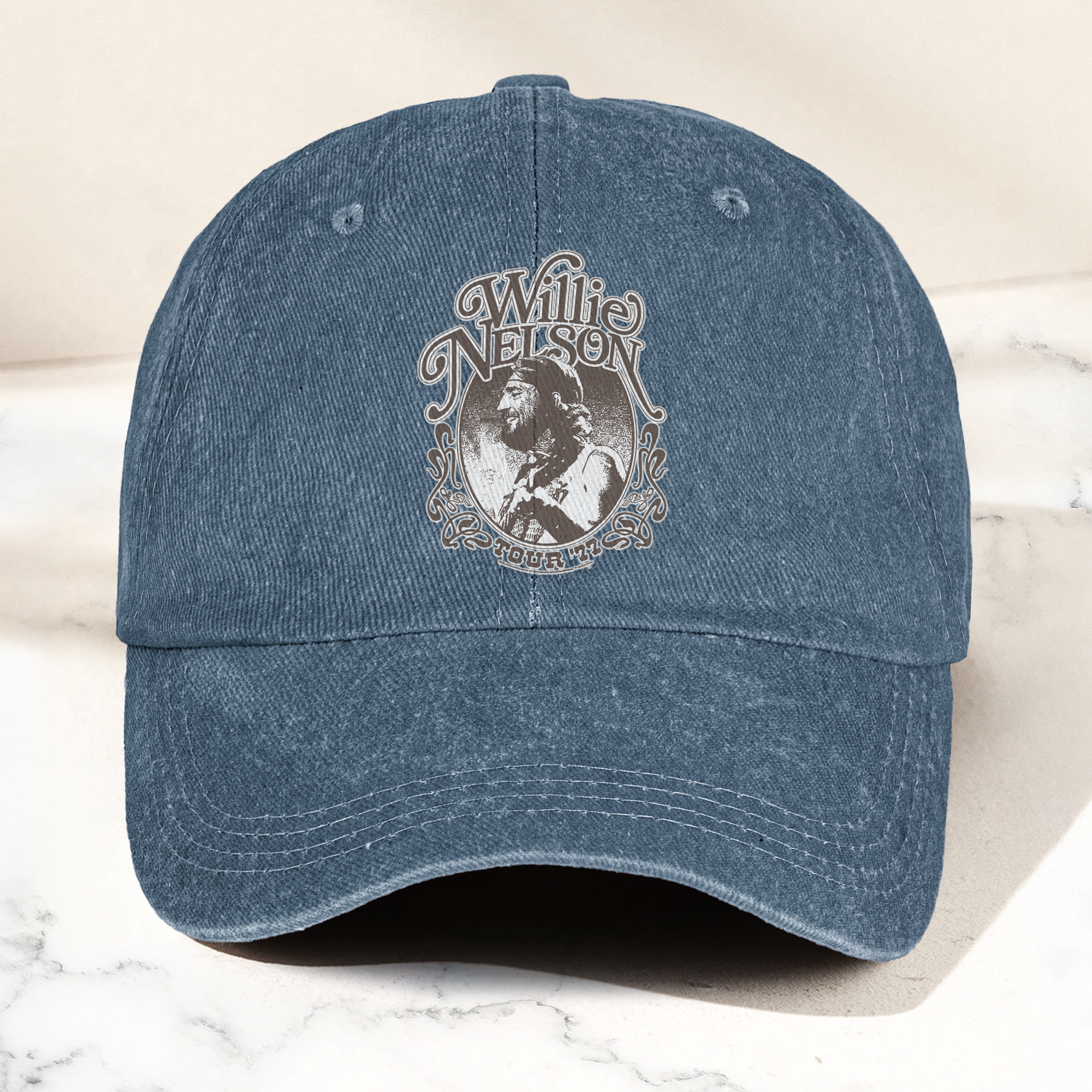 Willie Nelson Portrait Denim Cap Retro Music Willie Nelson Cap Gift For Dad (With Box)
