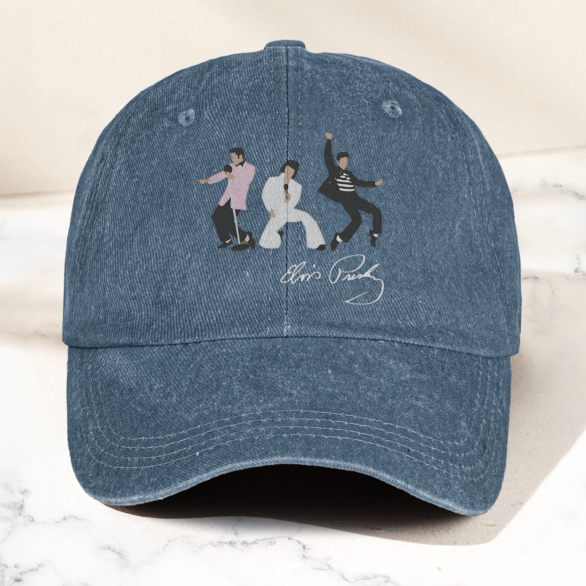 Elvis Presley With Sign Graphic Denim Cap Vintage Elvis Presley Album Merch Gift for Dad (With Box)