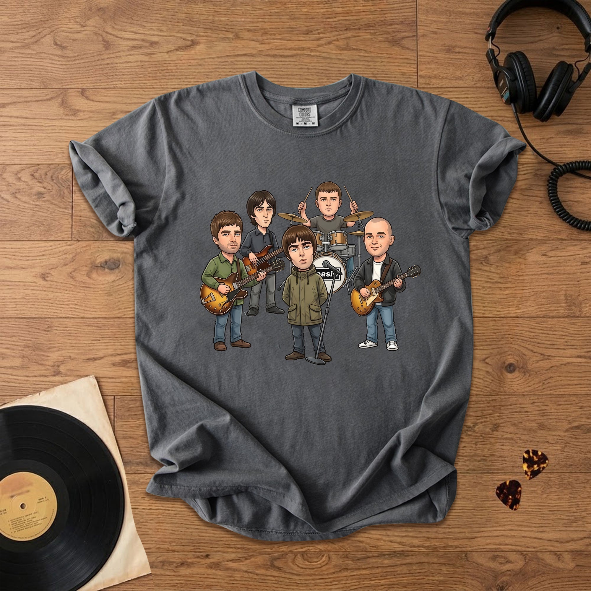 Oasis Cartoon Band Graphic T-Shirt Britpop Fan Tee
