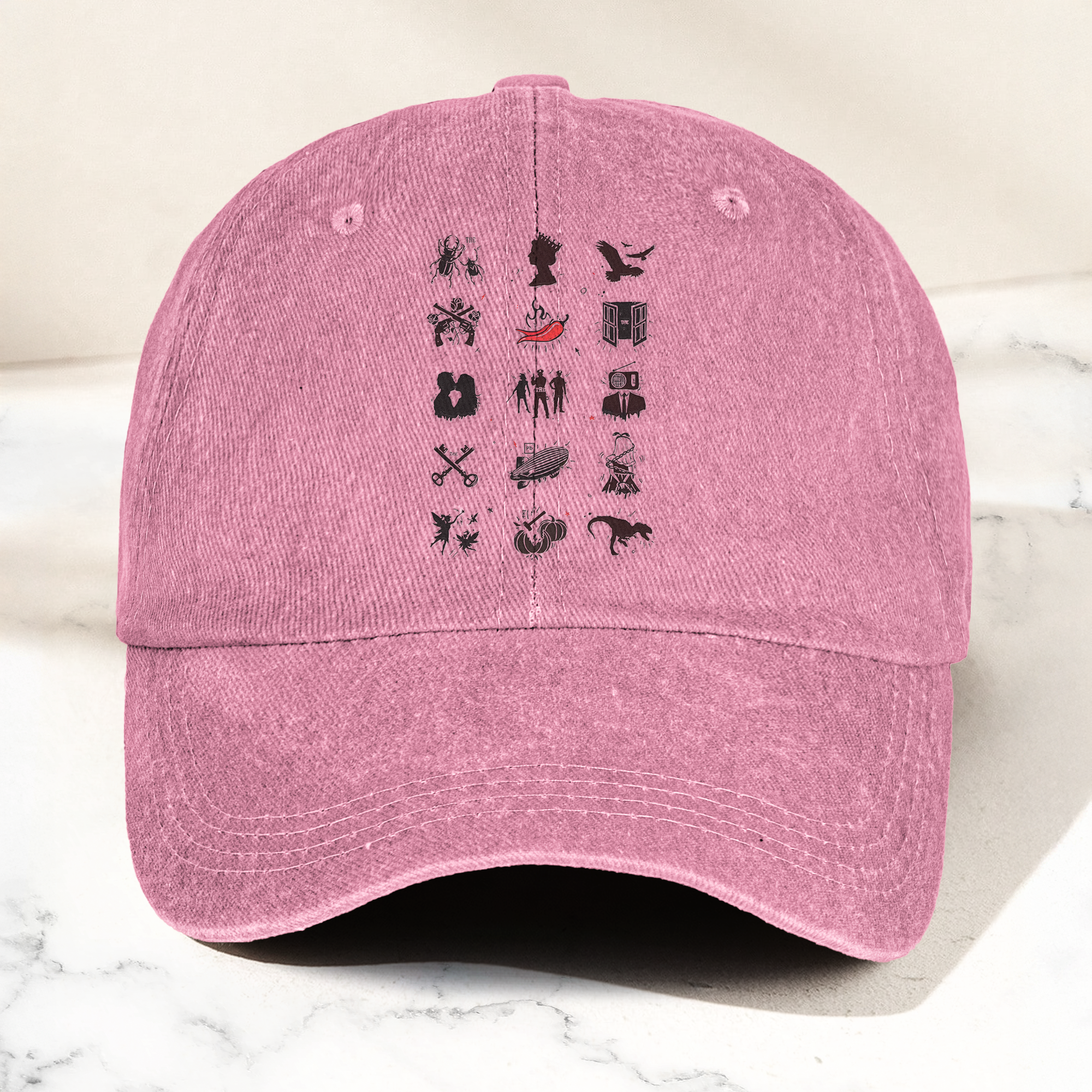 Talking Heads Symbols Cap Vintage Washed Black Dad Hat, Minimalist Alternative Rock Icon Hat (With Box)