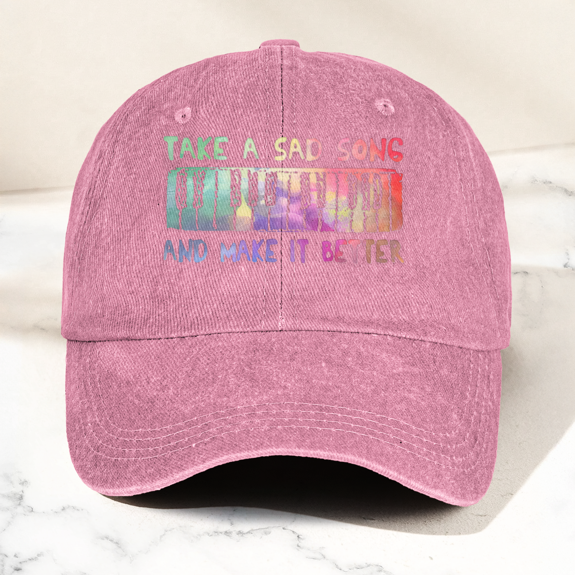 Take A Sad Song Piano Cap Vintage Blue Dad Hat, Retro Music Quote Minimalist Piano Hat (With Box)