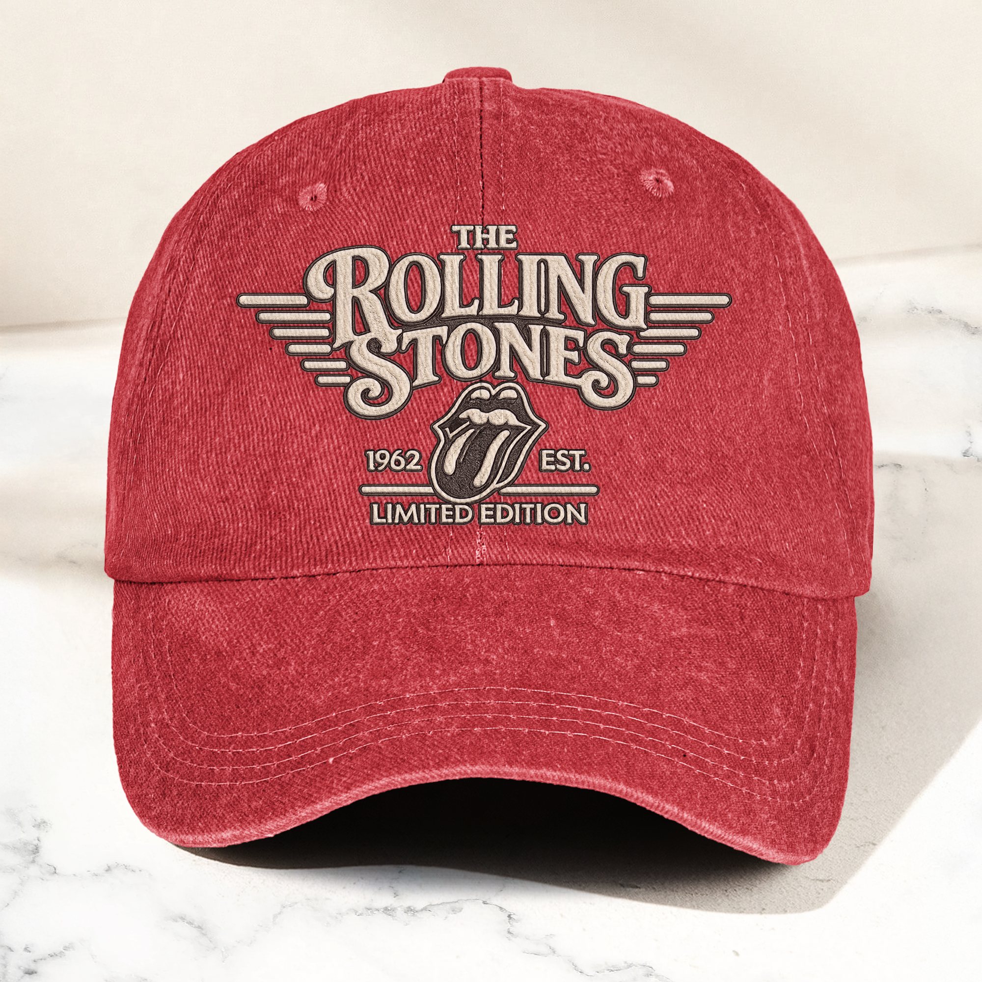 The Rolling Stones Tongue Logo Est 1962 Denim Cap Retro Vintage Dad Cap Gift For Dad (With Box)