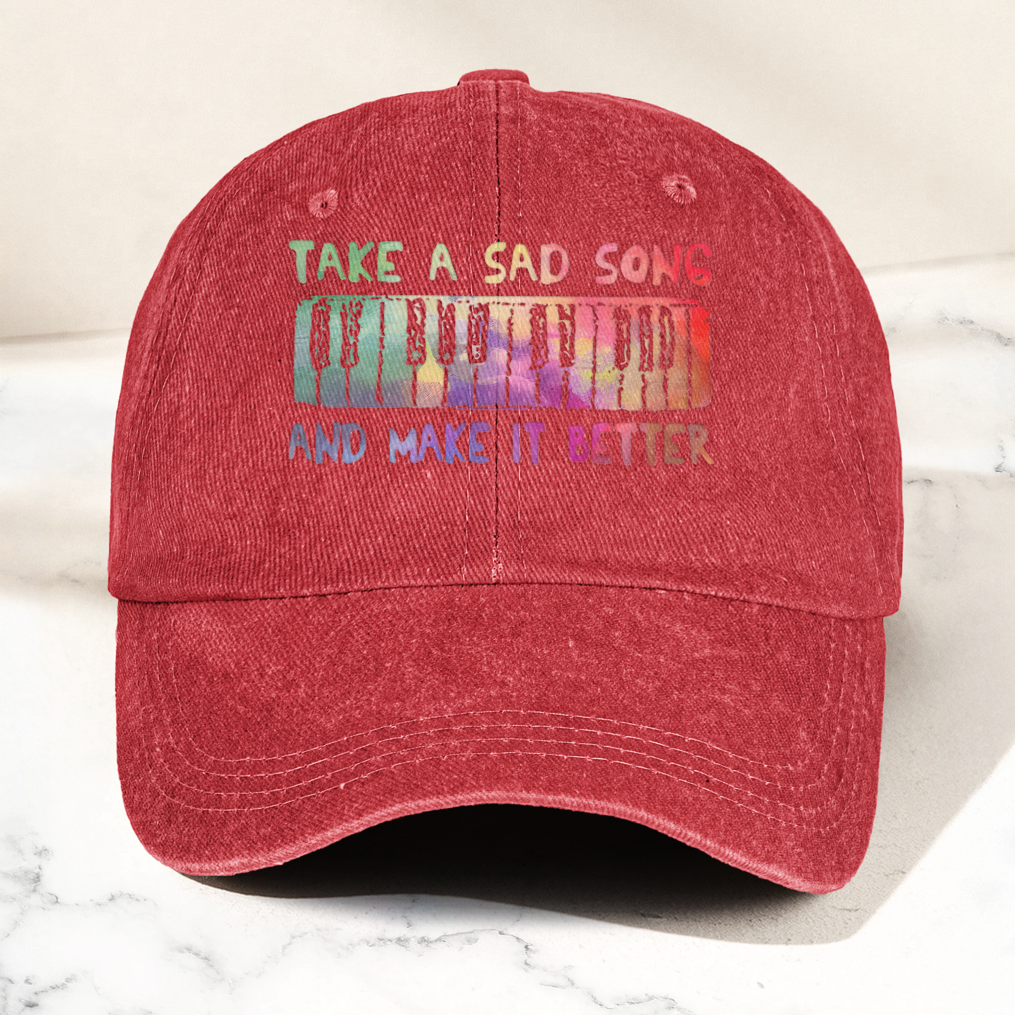 Take A Sad Song Piano Cap Vintage Blue Dad Hat, Retro Music Quote Minimalist Piano Hat (With Box)