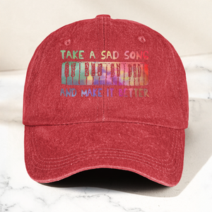 Take A Sad Song Piano Cap Vintage Blue Dad Hat, Retro Music Quote Minimalist Piano Hat (With Box)