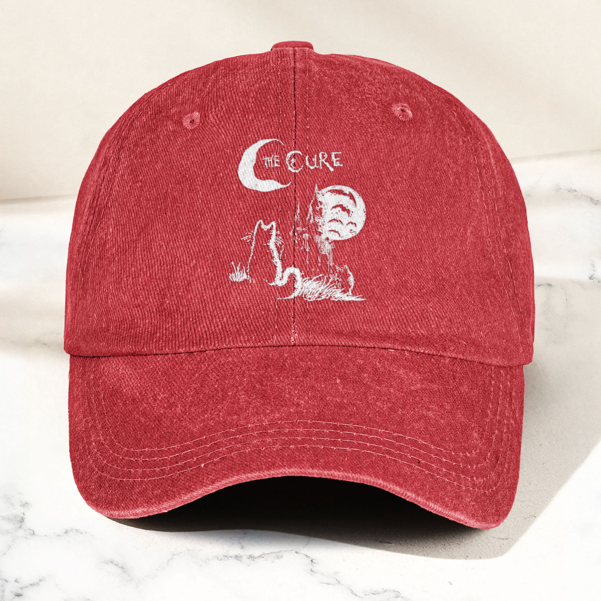 The Cure Vintage Cat Moon Denim Cap Vintage The Cure Band Album Merch Gift for Dad (With Box)