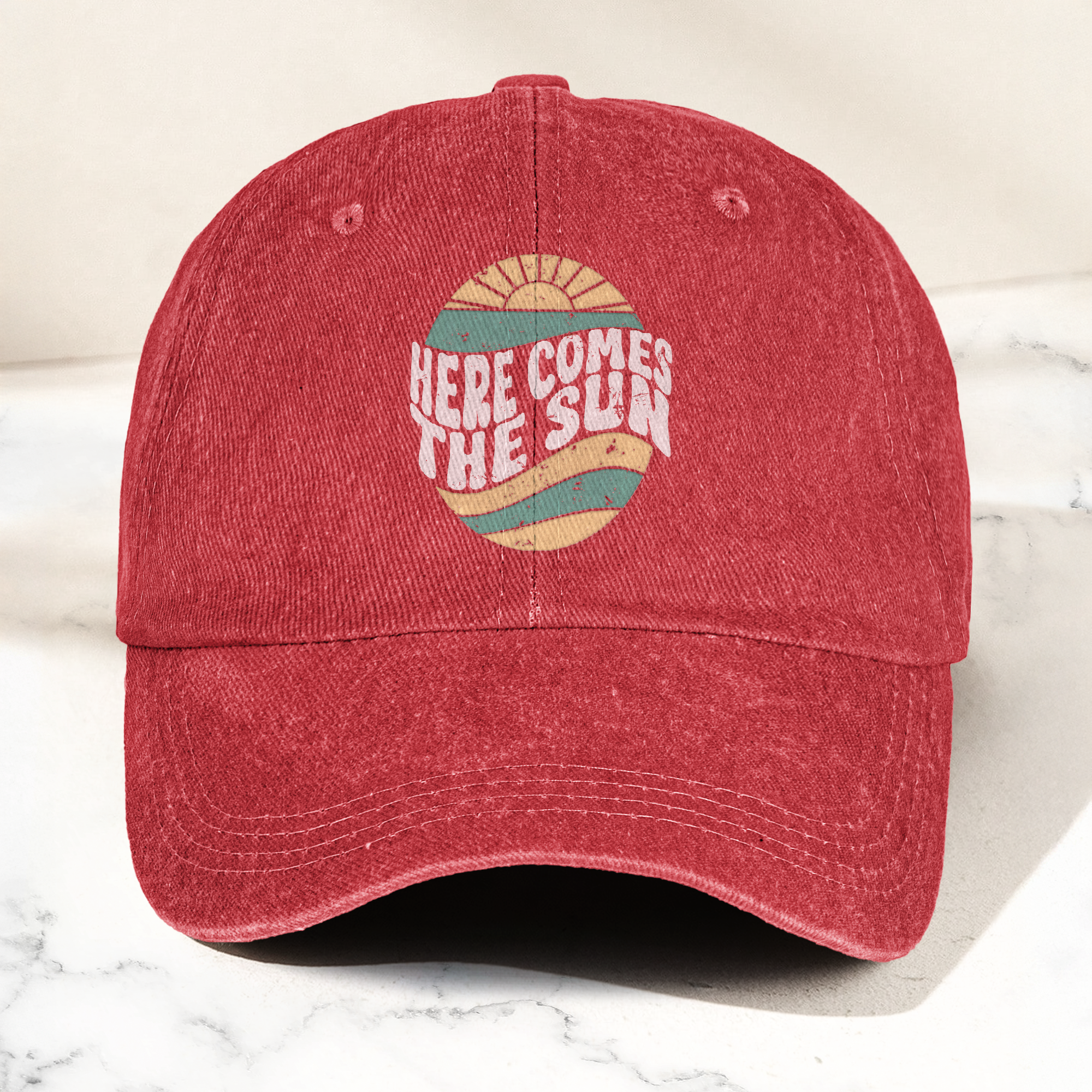 Groovy Here Comes The Sun Denim Cap Retro The Beatles Merch Gift for Dad (With Box)