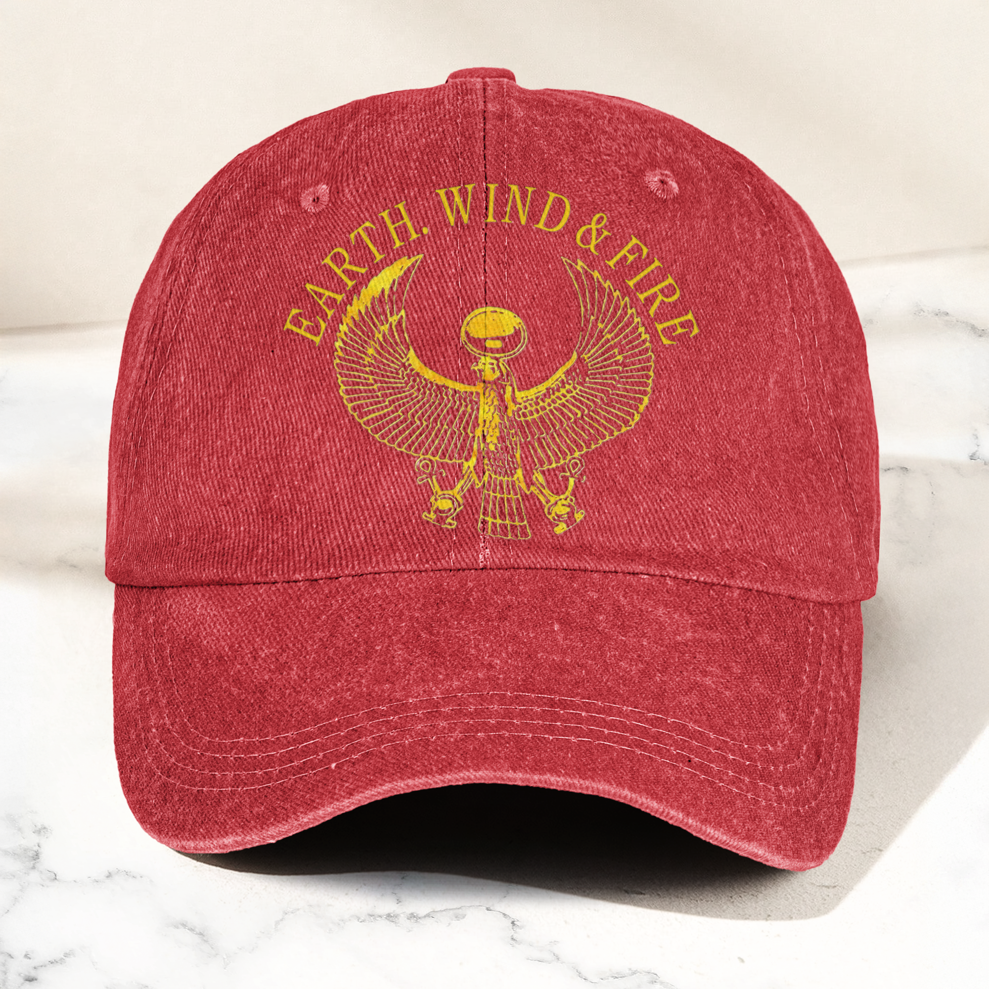 Earth Wind Fire Vintage Gold Egyptian Falcon Logo Denim Cap Retro Vintage Dad Cap Gift For Dad (With Box)
