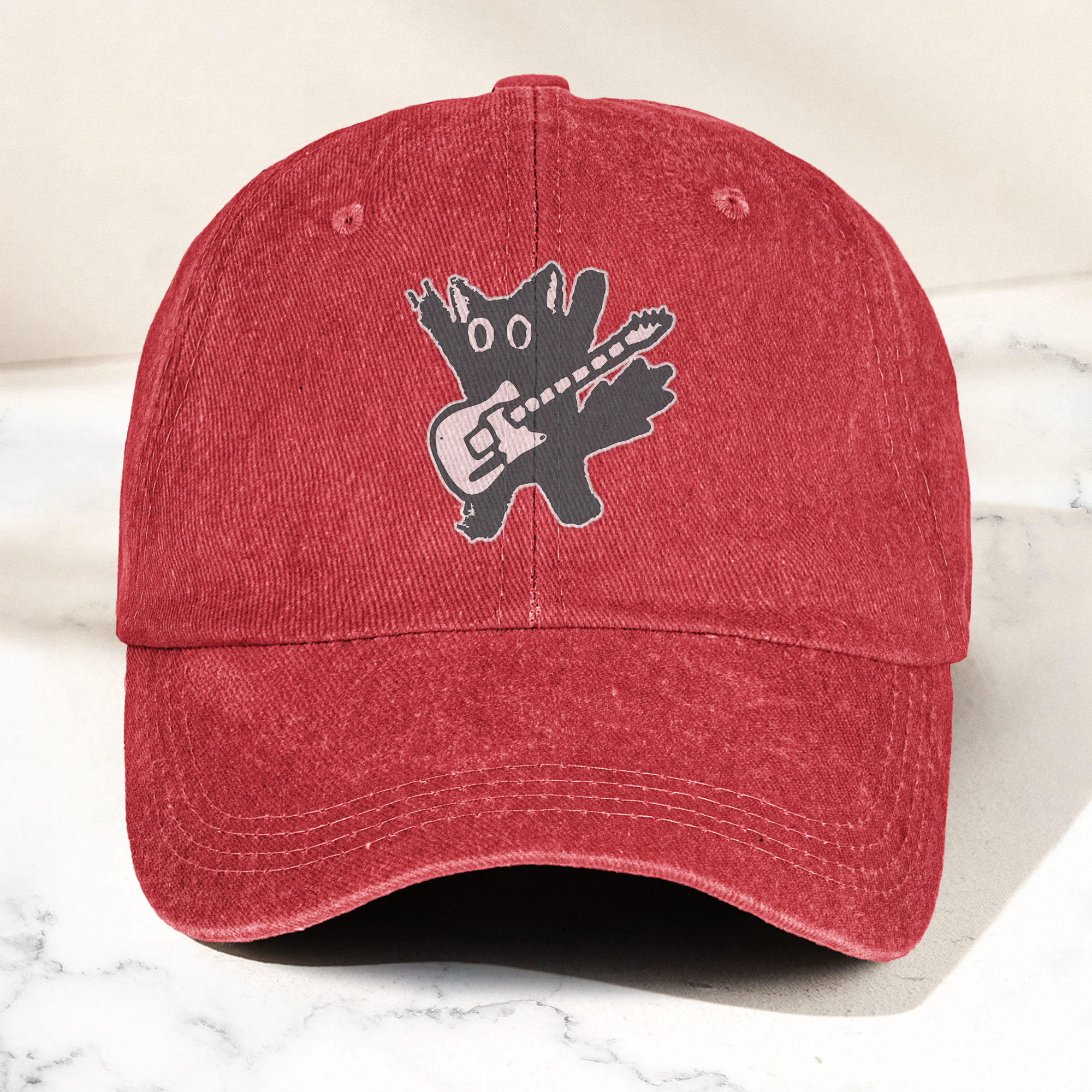 Rockstar Cat Artwork Vintage Denim Cap Retro The Cure Band Merch Gift for Dad (With Box)