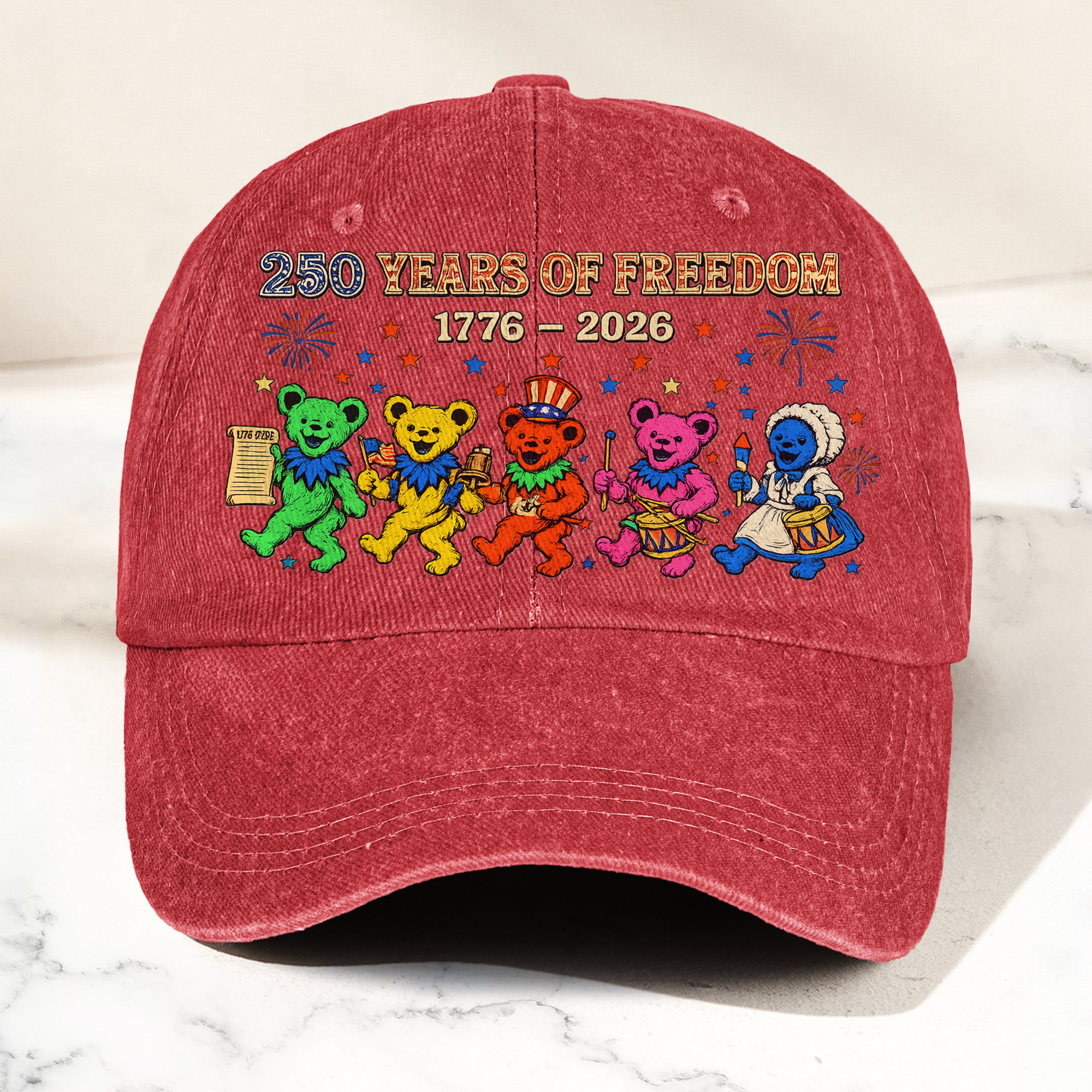 Grateful Dead 250 Years Of Freedom 1776 2026 4th of July Dancing Bears Denim Cap Retro Vintage Dad Cap Gift For Dad (With Box)