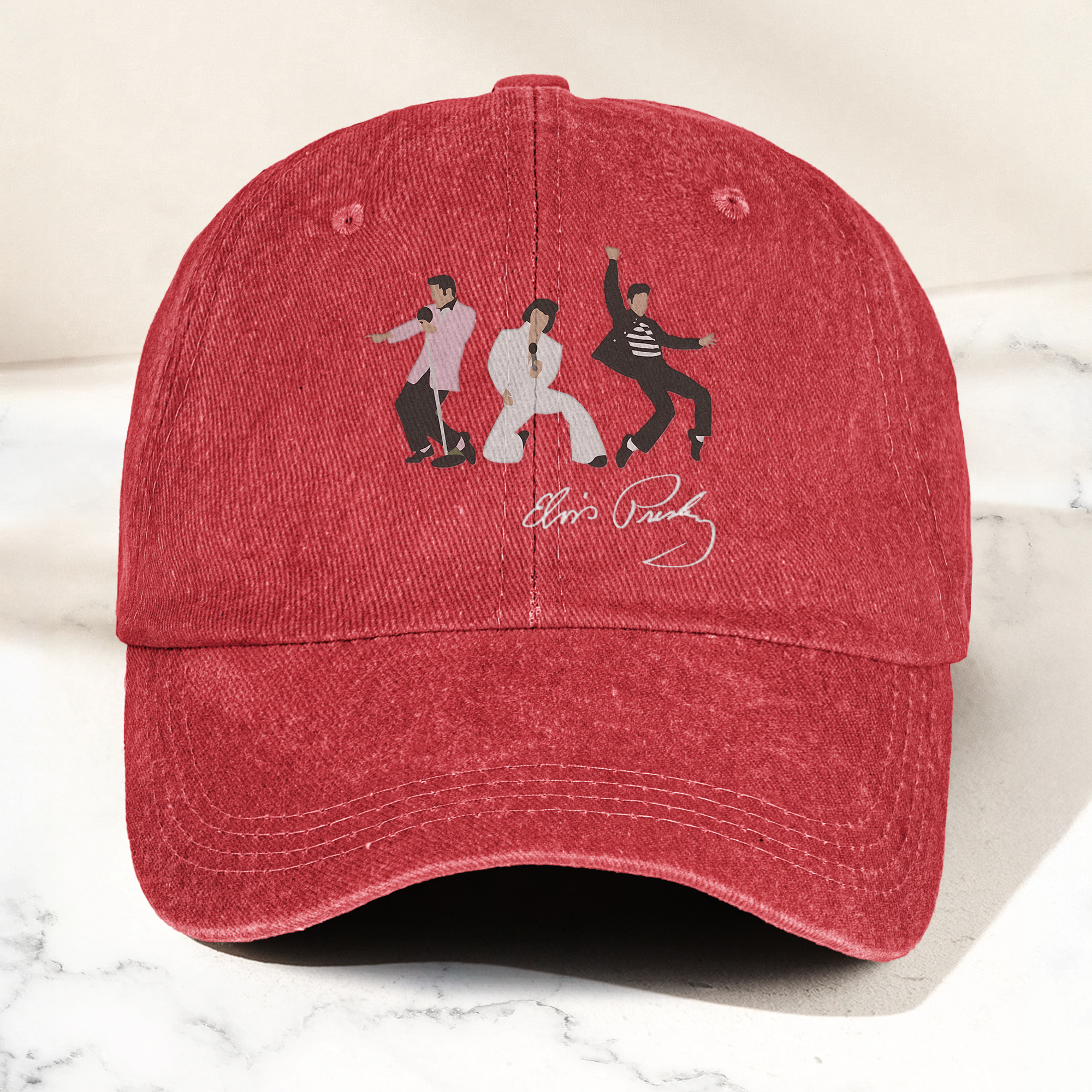Elvis Presley With Sign Graphic Denim Cap Vintage Elvis Presley Album Merch Gift for Dad (With Box)