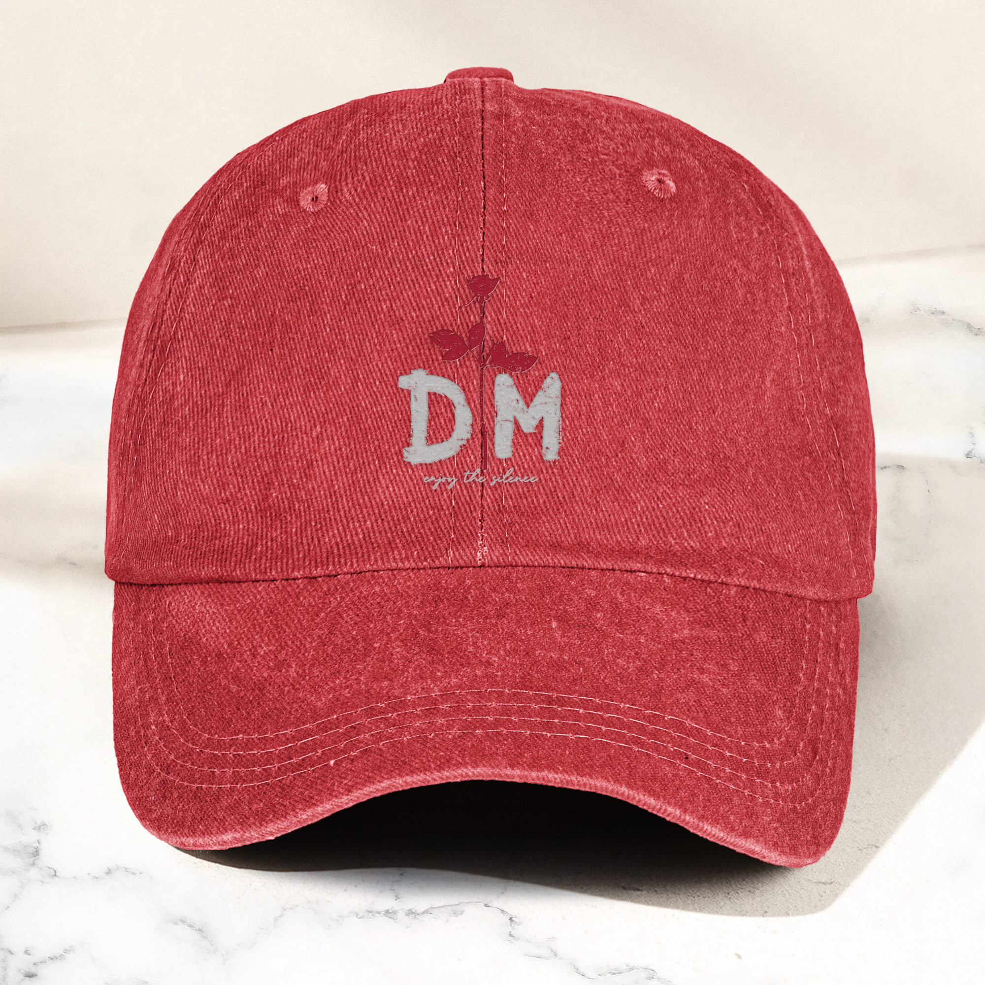 DM Rose Denim Cap Minimalist Depeche Mode Inspired Dad Hat (With Box)