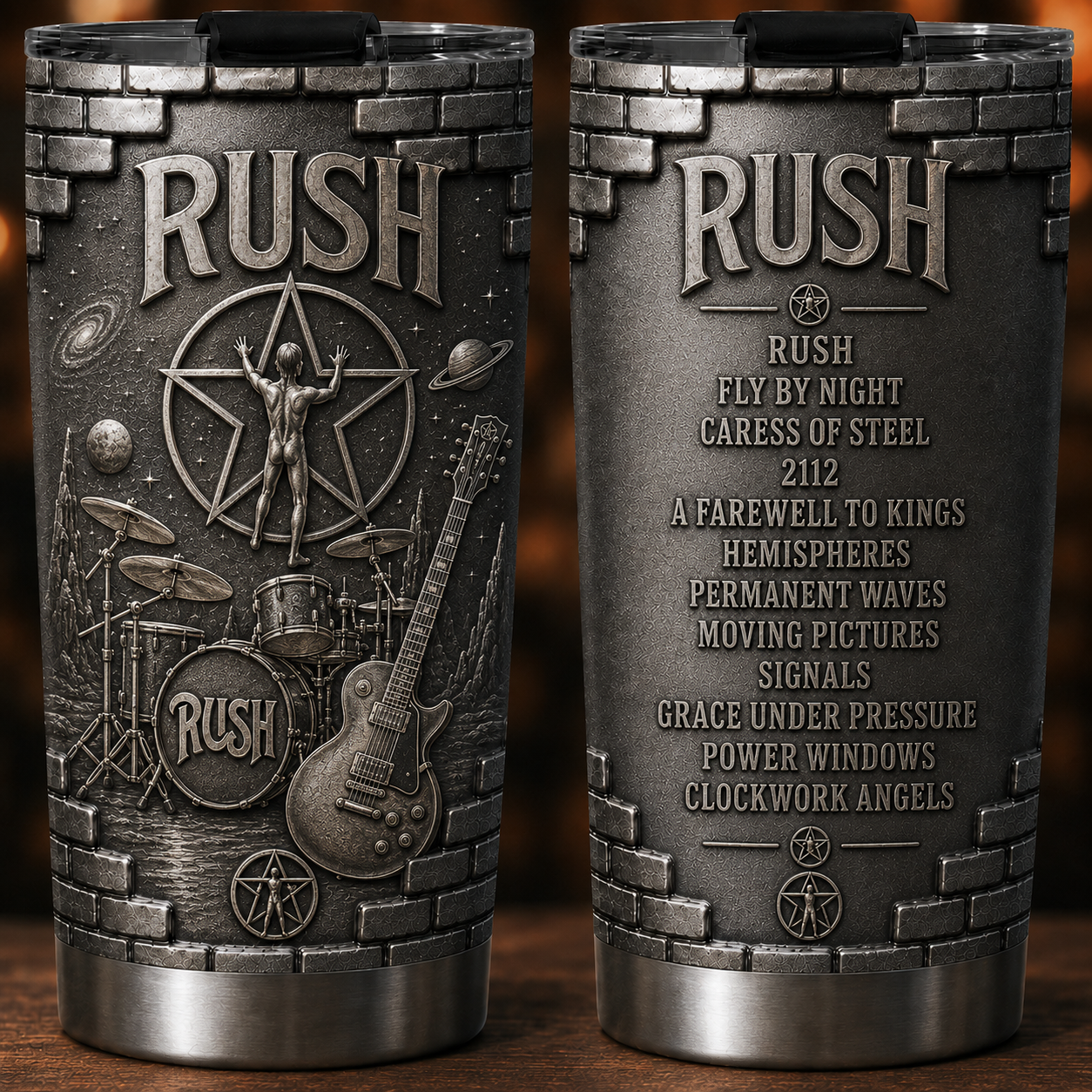 Rush Starman Insulated Tumbler 3D Embossed Rock Music Travel Cup