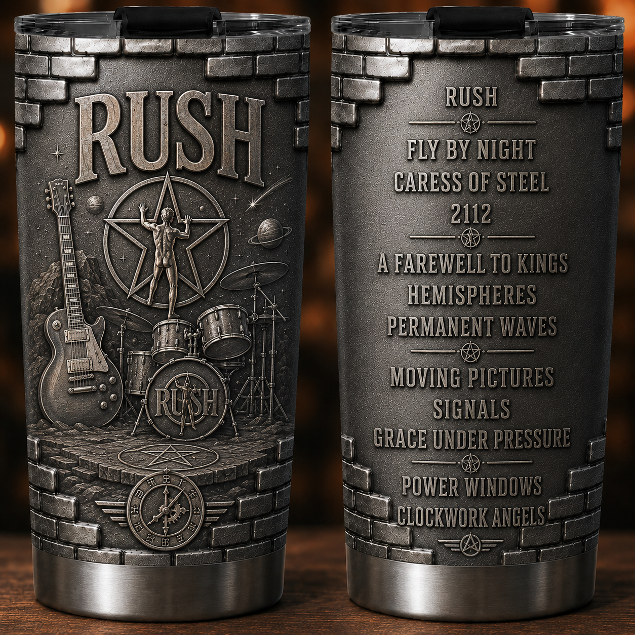 Rush Band 3D Printed Stainless Steel Tumbler Double Wall Vacuum Insulated Tumbler