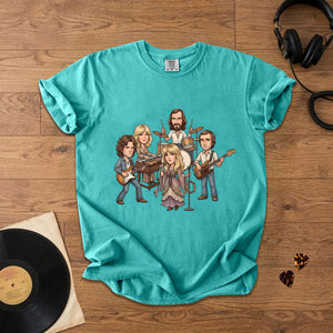 Fleetwood Mac Cartoon Band Graphic T-Shirt Classic Rock Fan Tee