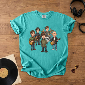 Oasis Cartoon Band Graphic T-Shirt Britpop Fan Tee