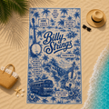 Billy Strings Bluegrass Toile Style Beach Towel Vintage Tropical Toile Banjo & Fiddle Design for Music Fans