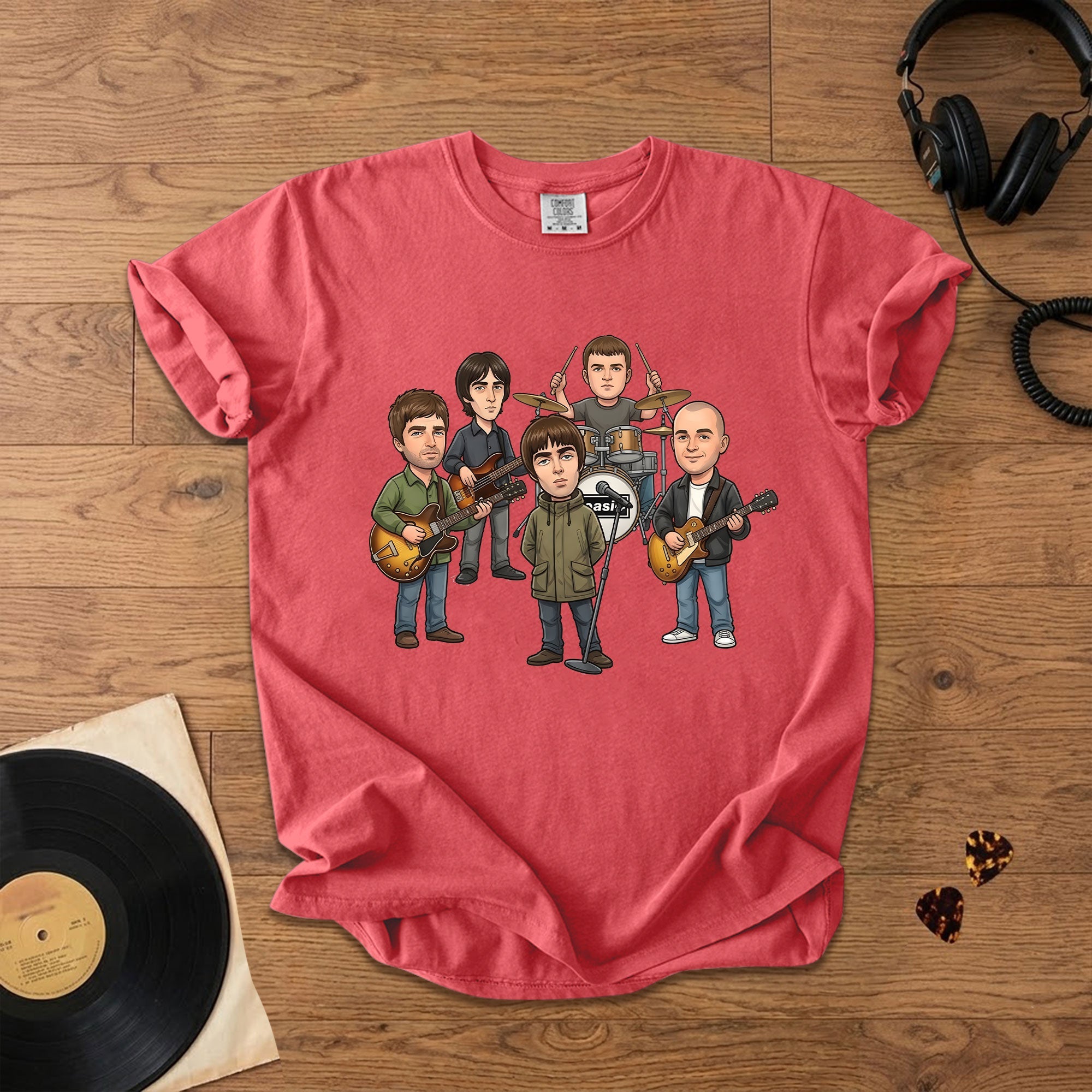 Oasis Cartoon Band Graphic T-Shirt Britpop Fan Tee