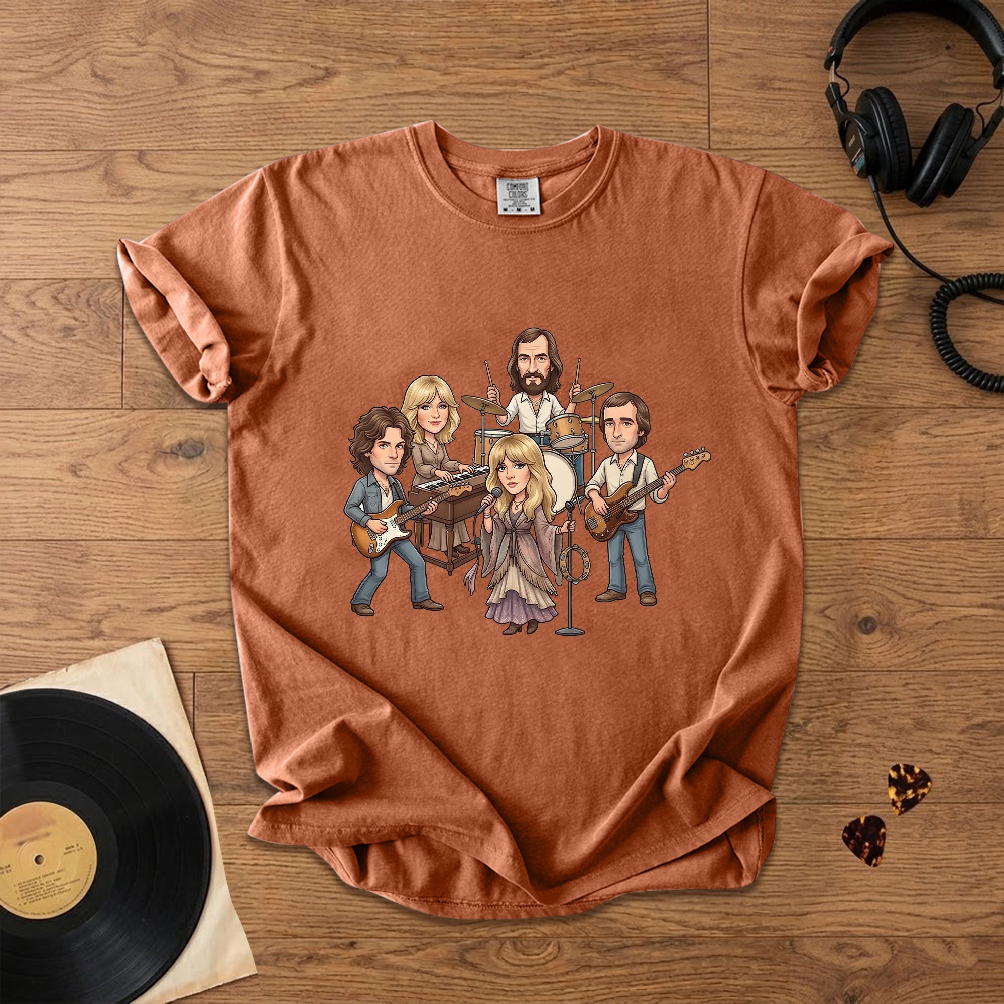 Fleetwood Mac Cartoon Band Graphic T-Shirt Classic Rock Fan Tee