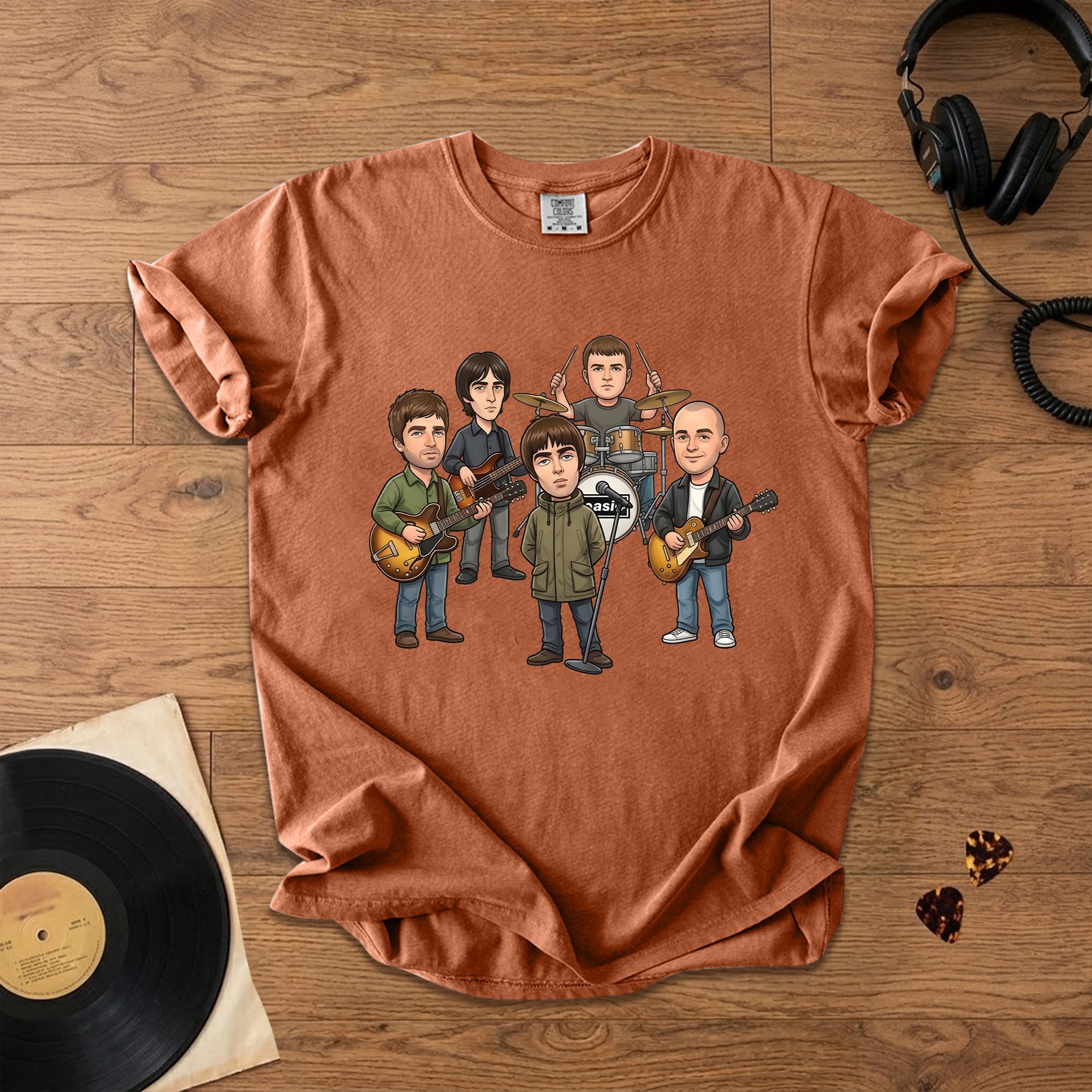 Oasis Cartoon Band Graphic T-Shirt Britpop Fan Tee
