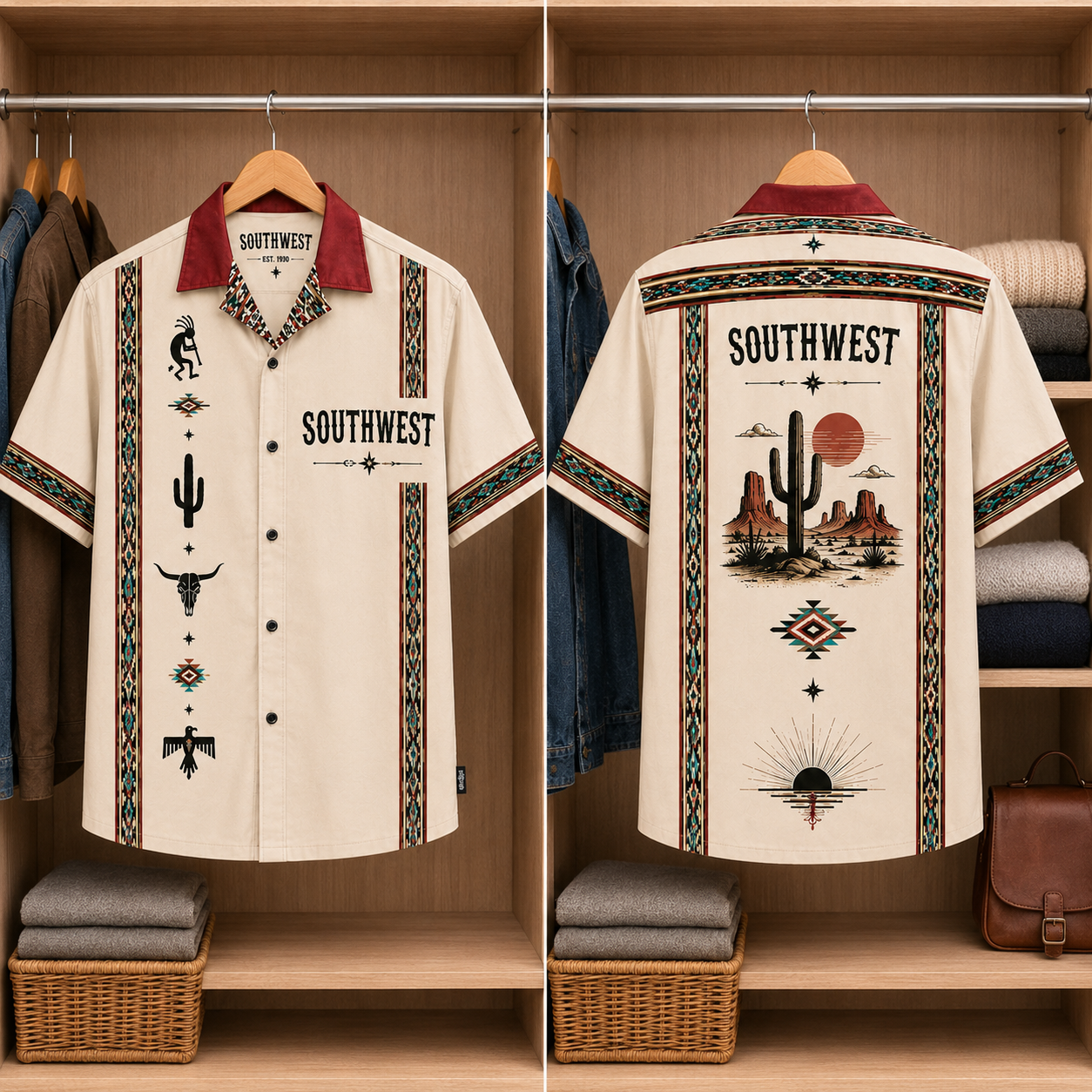 Southwestern Landscape Hawaiian Shirt – Mexican Inspired Hawaiian Shirt White Version