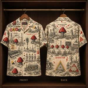 DEVO Hawaiian Shirt - Retro New Wave Band AOP Button Up Shirt with Whip It and Freedom of Choice Art