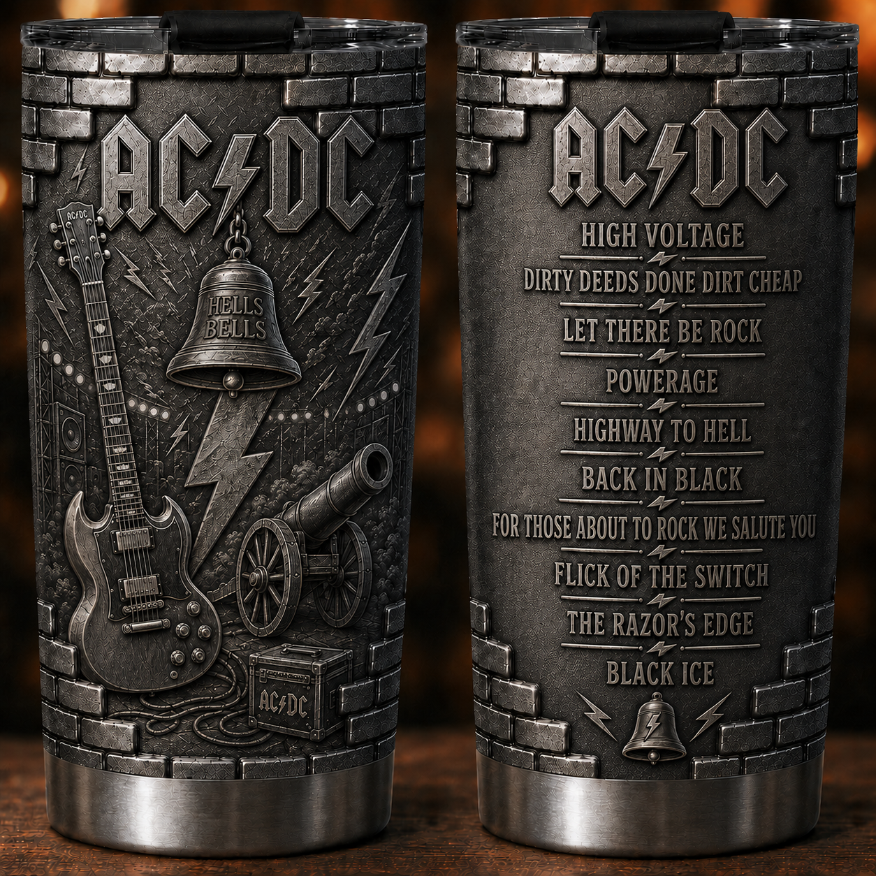 AC/DC 3D Printed Stainless Steel Tumbler Hard Rock Band Album List Travel Mug