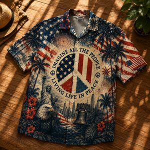 Imagine All The People Living Life In Peace Hawaiian Shirt – Patriotic Peace Sign Independence Day AOP Shirt