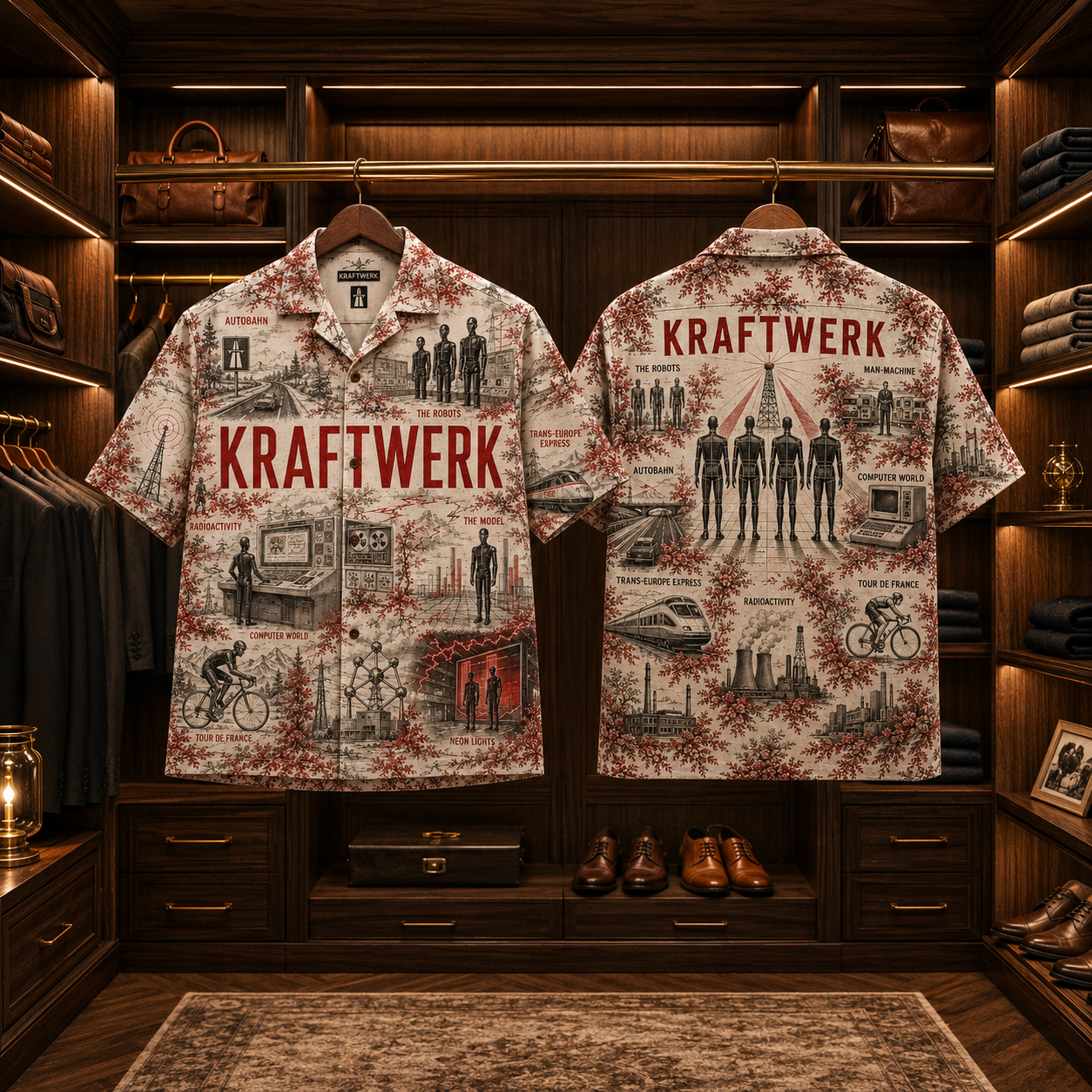 Kraftwerk Hawaiian Shirt - Retro Electronic Band AOP Button Up Shirt with Autobahn, The Robots and Computer World Art