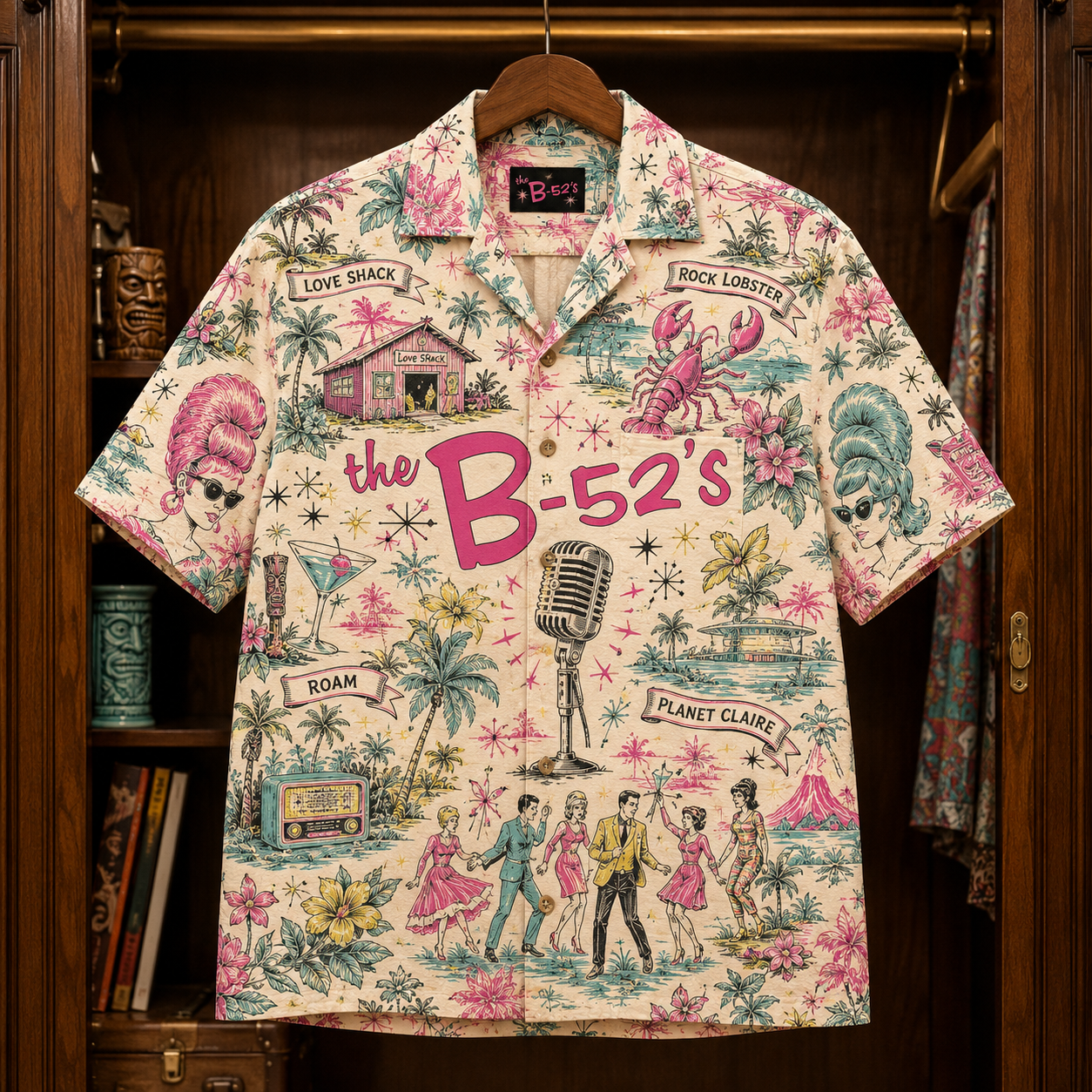 The B-52’s Hawaiian Shirt - Retro Tropical Rock Band AOP Button Up Shirt for Couples and Beach Vacation Style