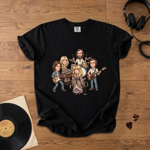 Fleetwood Mac Cartoon Band Graphic T-Shirt Classic Rock Fan Tee