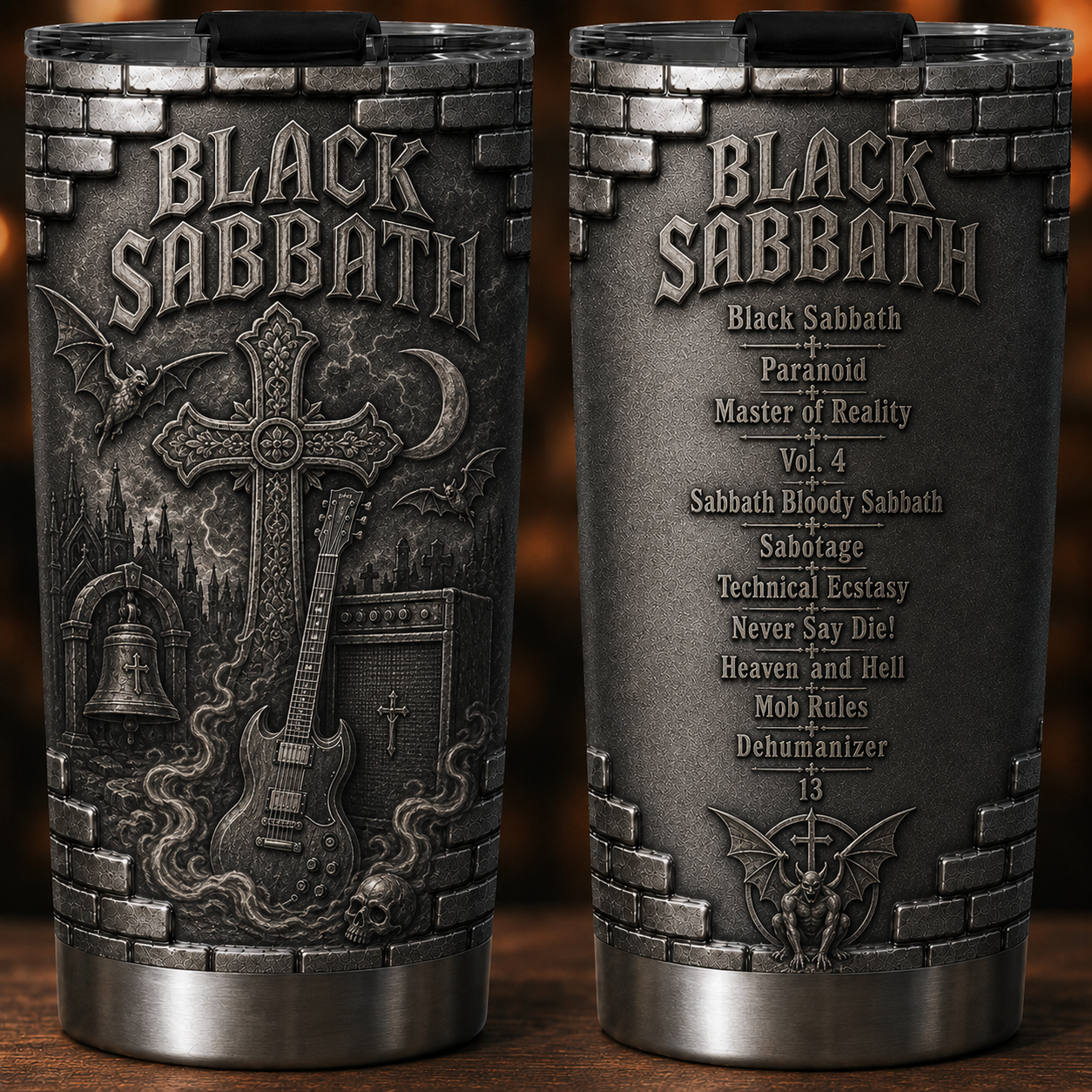 Black Sabbath 3D Printed Stainless Steel Tumbler Heavy Metal Album List Travel Mug