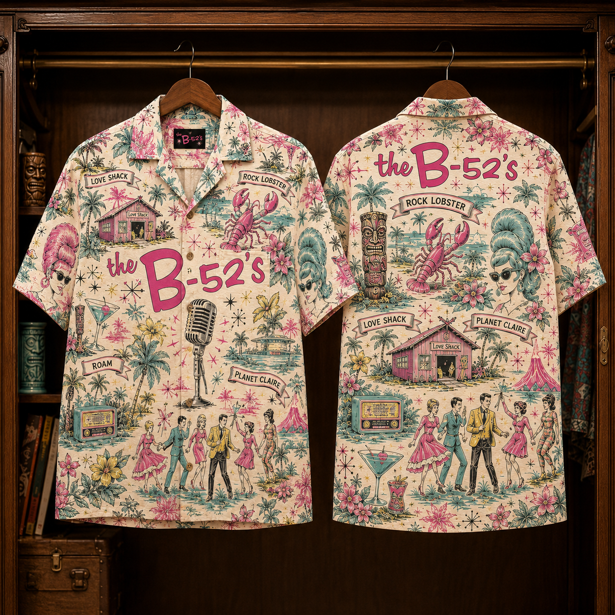 The B-52’s Hawaiian Shirt - Retro Tropical Rock Band AOP Button Up Shirt for Couples and Beach Vacation Style